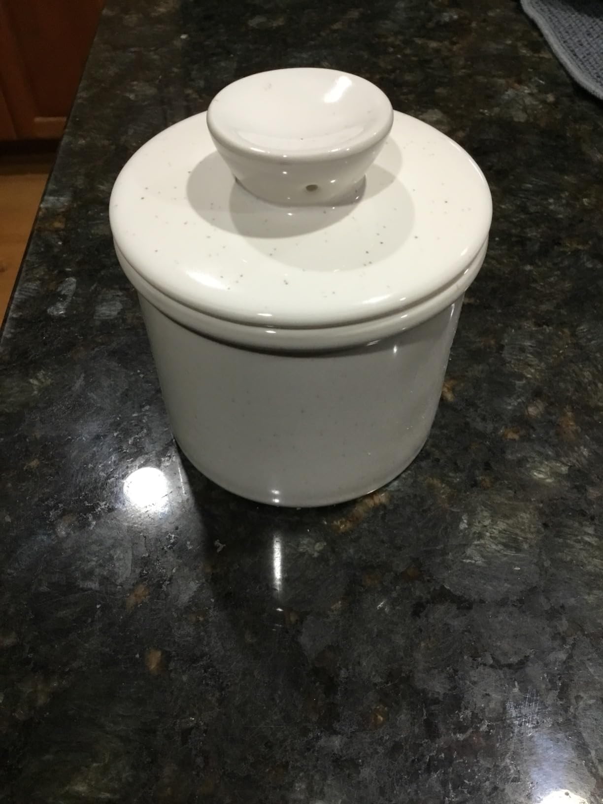Butter Crock with Lid for Countertop - Ceramic French Butter Dish for Spreadable Soft Butter, Butter Container Holder with a Water Seal, Housewarming Gift, Kitchen and Home Decor, Speckled White - Customer Photo 5
