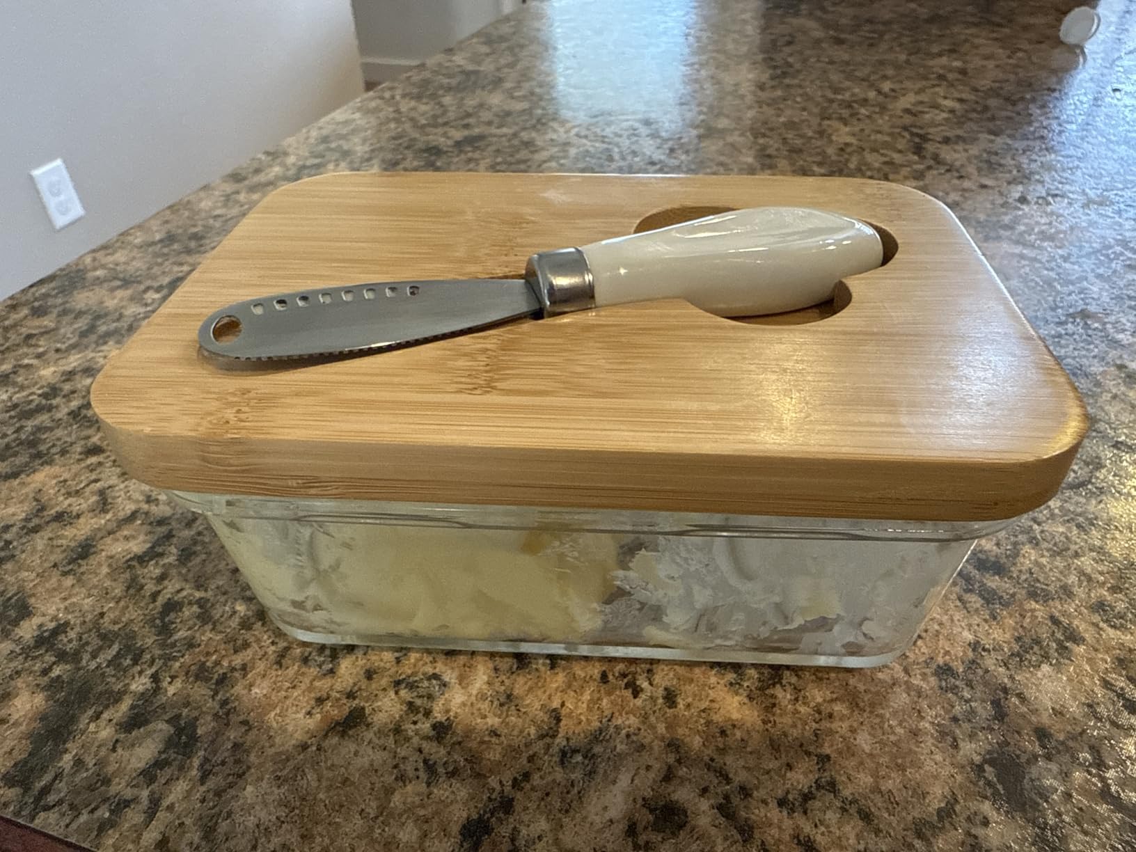Glass Butter Dish with Bamboo Lid and Knife, Airtight Seal for Freshness, Large Butter Dish for East and West Coast Butter, Ideal for Countertop and Refrigerator Storage, Premium Glass Butter Keeper - Customer Photo 3