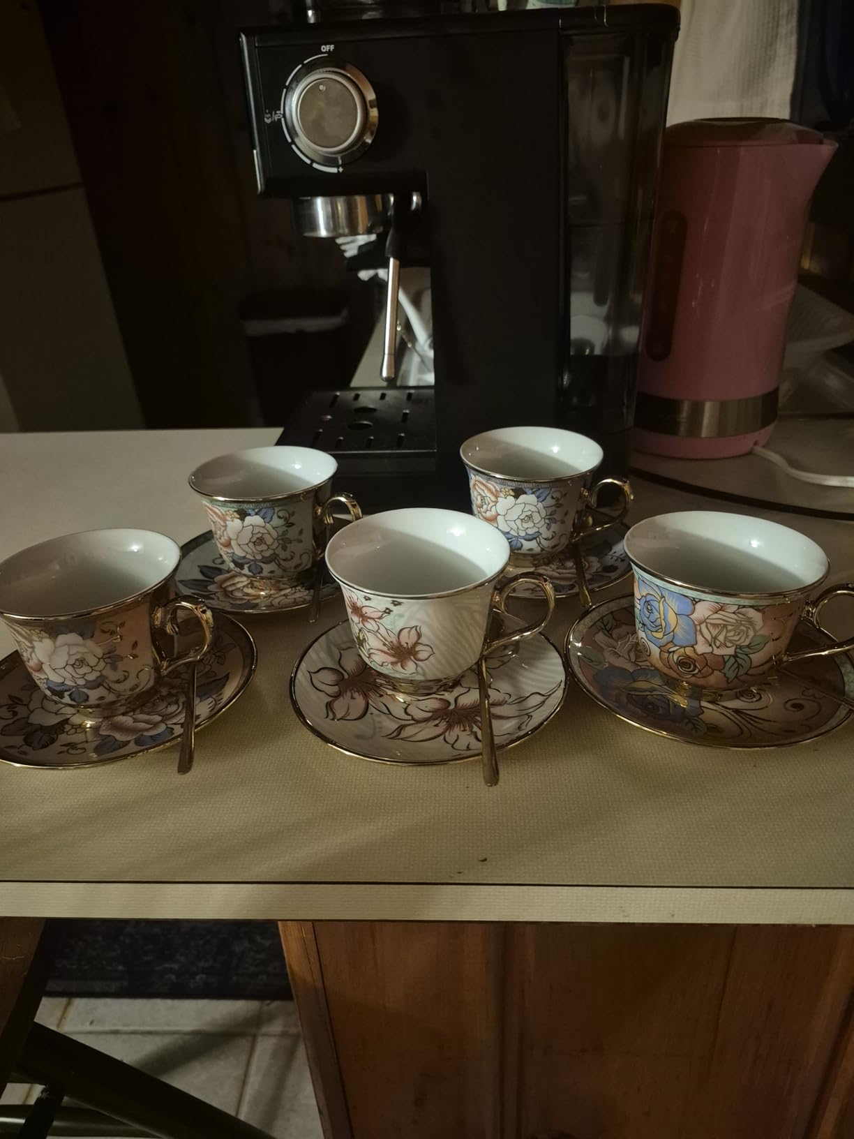 XRBEOU Tea Cups and Saucers, Tea Cup Set of 6, 8 OZ Floral Cups Porcelain Cup Set for Cappuccino, Coffee, Afternoon Tea Birthday Party Supply Housewarming Gift - Customer Photo 2