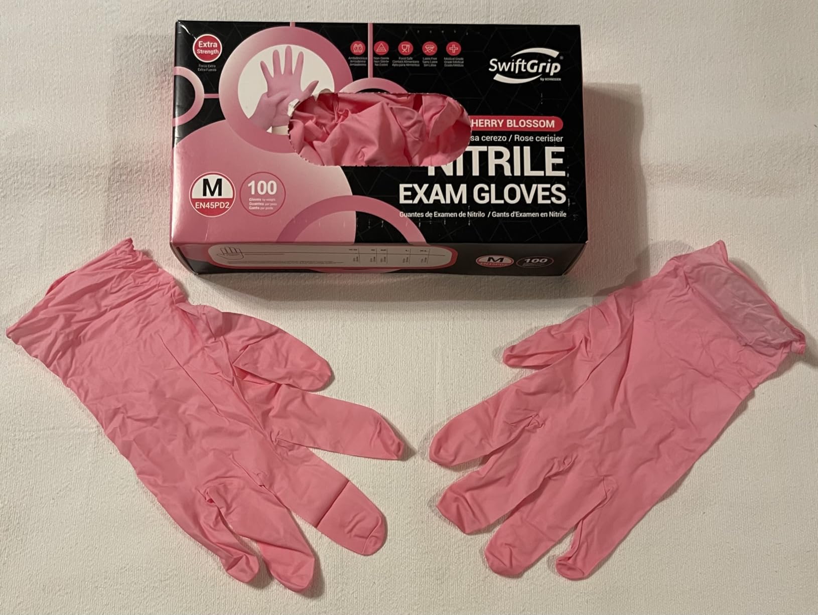 SwiftGrip Nitrile Exam Gloves, 4 Mil, Medium, Cherry Blossom, Food Safe Gloves Disposable Latex Free, Powder Free for Cleaning Supplies, Esthetician, Hair Dye, Tattoo Supplies (Box of 100) - Customer Photo 2
