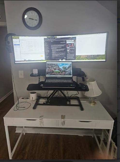 FLEXISPOT 36-inch Standing Desk Converter Height Adjustable Sit to Stand Up Workstation, Dual Monitor and Laptop Riser with Wide Keyboard Tray, Black Customer Review FLEXISPOT 36-inch Standing Desk Converter Height Adjustable Sit to Stand Up Workstation, Dual Monitor and Laptop Riser with Wide Keyboard Tray, Black - Customer Photo 1