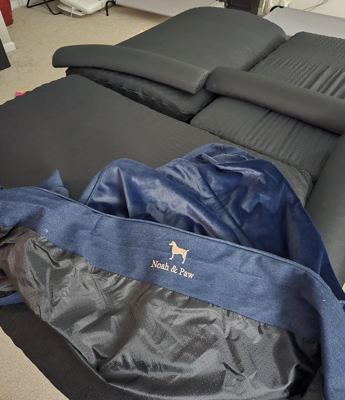 NOAH & PAW Small Dog Bed, 20x15x6.5 Inch, Cat Bed for Indoor Cats, Orthopedic Eggshell Memory Foam Infused with Cooling Gel, Waterproof, Machine Washable, Includes Inner Cover (Denim Collection) Customer Review NOAH & PAW Small Dog Bed, 20x15x6.5 Inch, Cat Bed for Indoor Cats, Orthopedic Eggshell Memory Foam Infused with Cooling Gel, Waterproof, Machine Washable, Includes Inner Cover (Denim Collection) - Customer Photo 2