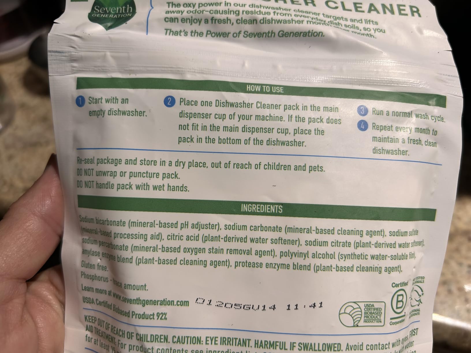 Seventh Generation Dishwasher Cleaning Packs 6 Count Free & Clear Removes odor-causing residue Powered by oxy power Customer Review Seventh Generation Dishwasher Cleaning Packs 6 Count Free & Clear Removes odor-causing residue Powered by oxy power - Customer Photo 2