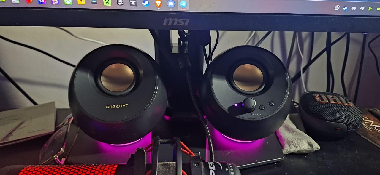 Creative Pebble Pro (Black) Minimalist 2.0 USB-C Computer Speakers with Bluetooth 5.3 and Customizable RGB Lighting, Clear Dialog and BassFlex Tech, USB Audio, Headset Port, for PC and Mac - Customer Photo 2