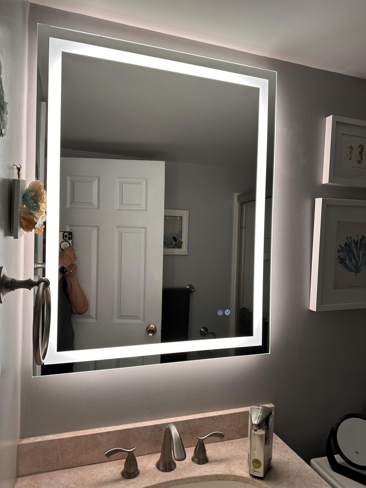 TETOTE LED Bathroom Mirror 22 x 30 Inch Lighted Bathroom Vanity Mirror with Lights, Brighter Frontlit and Backlit Light up Anti Fog Mirror, 3-Color Dimmable, Shatterproof Tempered Glass, Waterproof customer photo 1