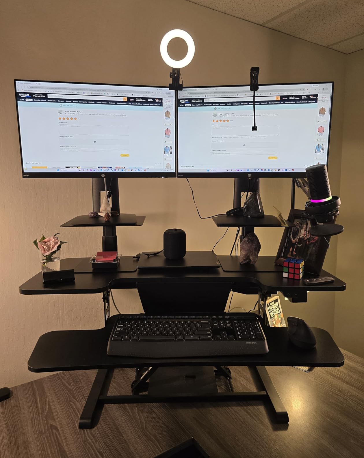 FLEXISPOT 35 inch Electric Standing Desk Converter, Motorized Stand up Desk Riser, Monitor and Laptop Workstation with Wide Keyboard Tray, Black Customer Review FLEXISPOT 35 inch Electric Standing Desk Converter, Motorized Stand up Desk Riser, Monitor and Laptop Workstation with Wide Keyboard Tray, Black - Customer Photo 1