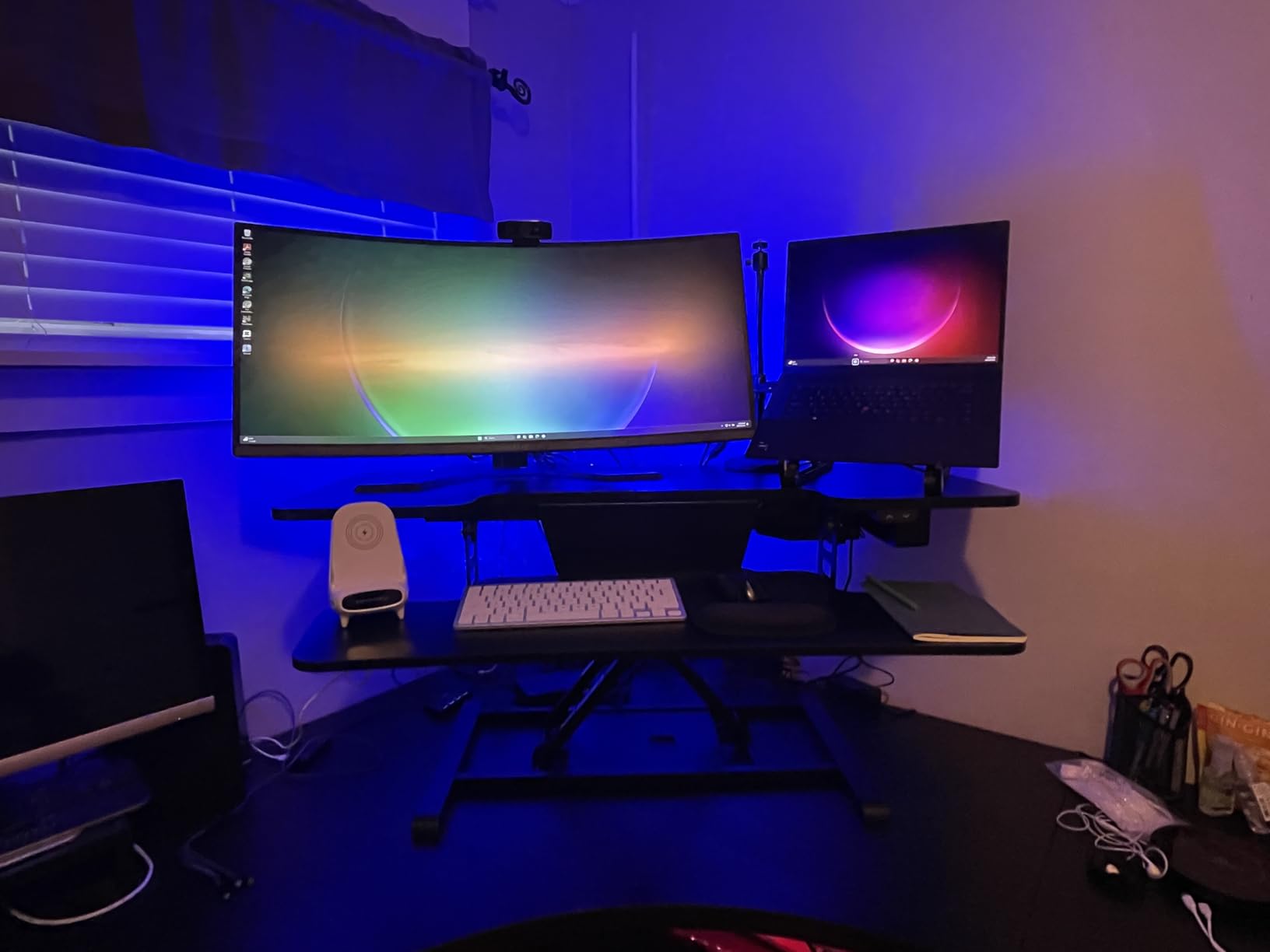 FLEXISPOT 35 inch Electric Standing Desk Converter, Motorized Stand up Desk Riser, Monitor and Laptop Workstation with Wide Keyboard Tray, Black Customer Review FLEXISPOT 35 inch Electric Standing Desk Converter, Motorized Stand up Desk Riser, Monitor and Laptop Workstation with Wide Keyboard Tray, Black - Customer Photo 2