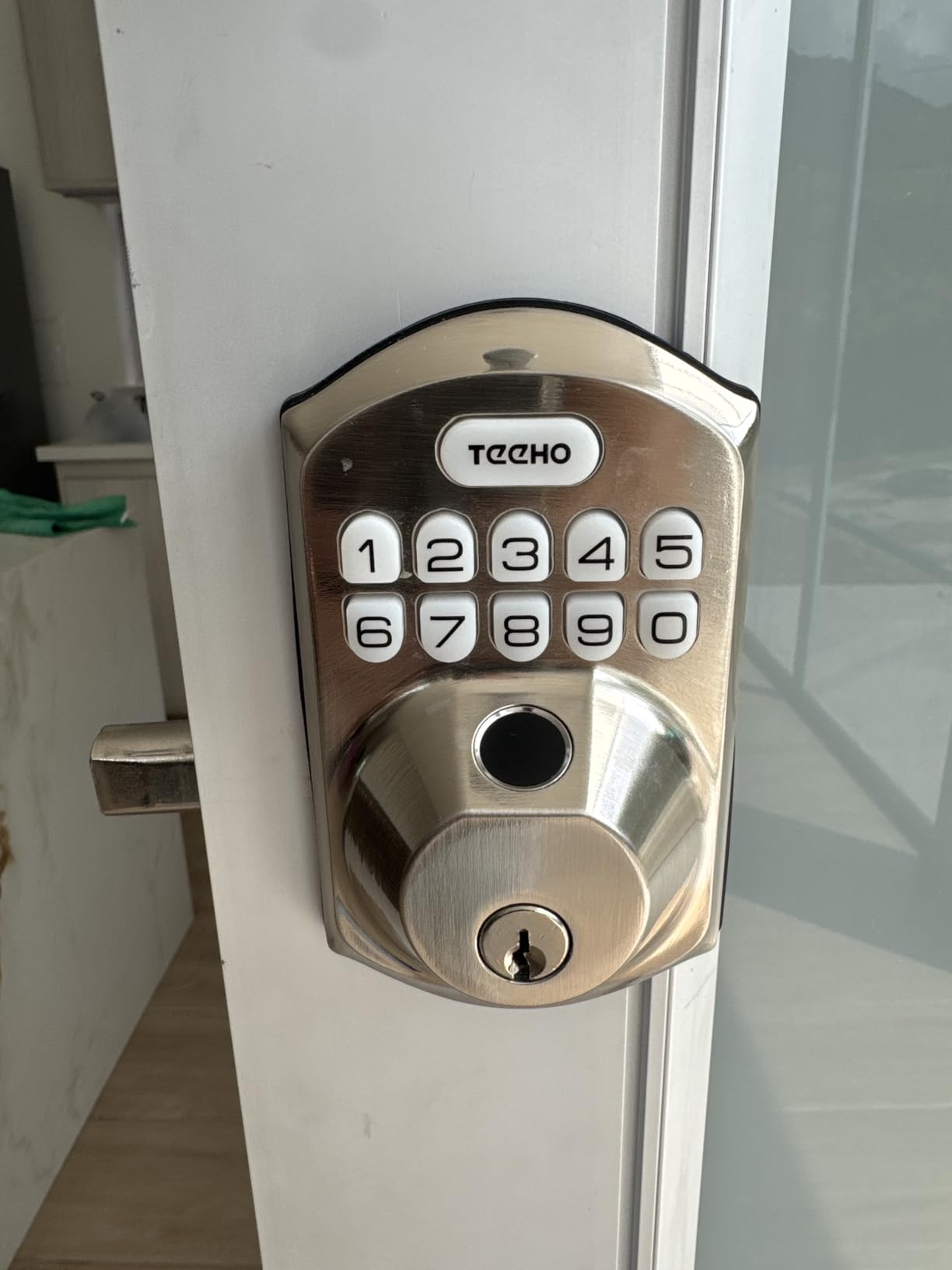 TEEHO TE012W WiFi Smart Lock, Fingerprint Door Lock with Built-in Wi-Fi, Keyless Entry Keypad Smart Deadbolt, App Remote Control, Alexa Compatible, IP55 Waterproof for Front Door - Satin Nickel customer photo 1