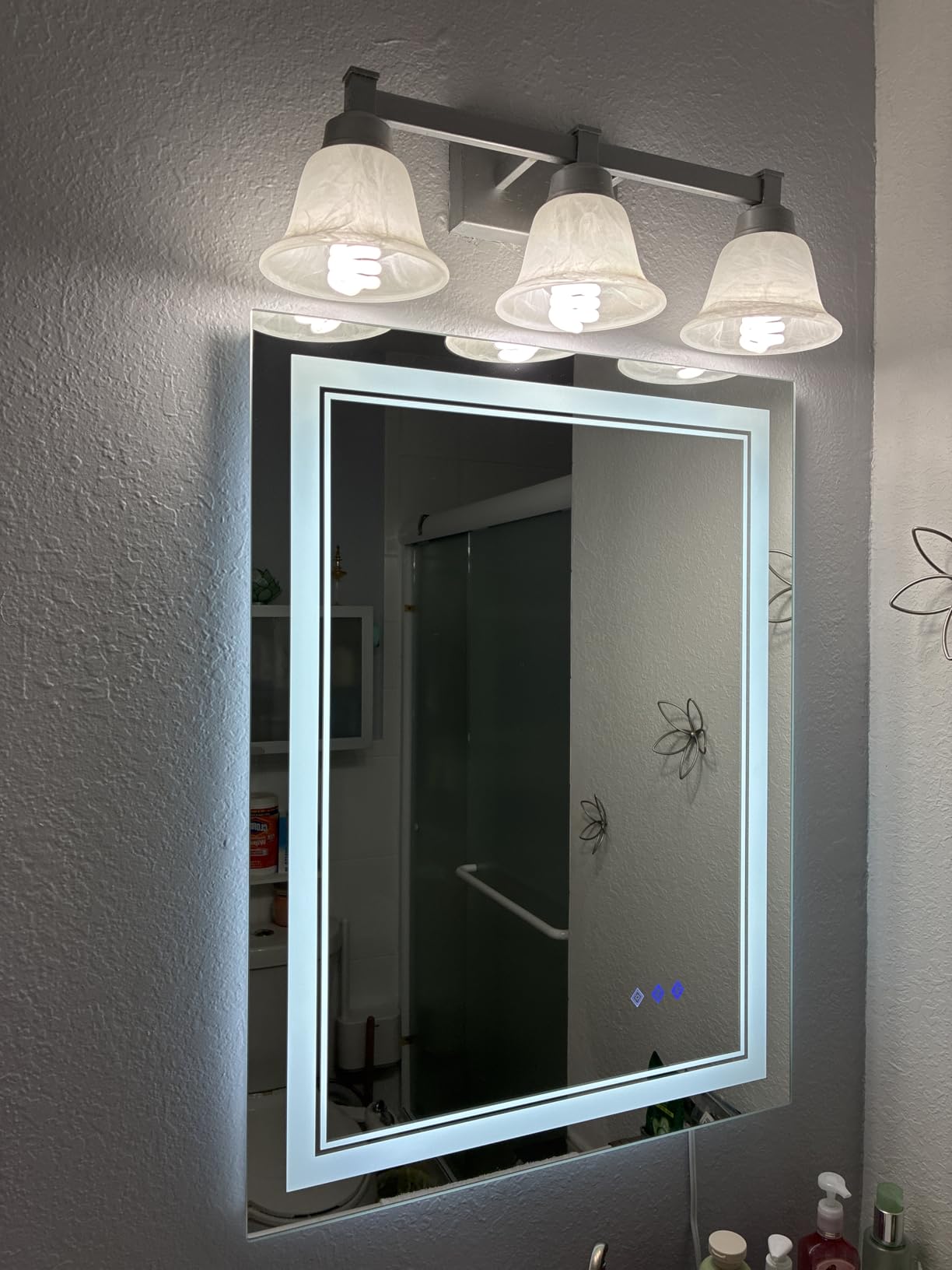LED Bathroom Mirror, 24x32 Inch Gradient Front and Backlit LED Mirror for Bathroom, 3 Colors Dimmable CRI width=