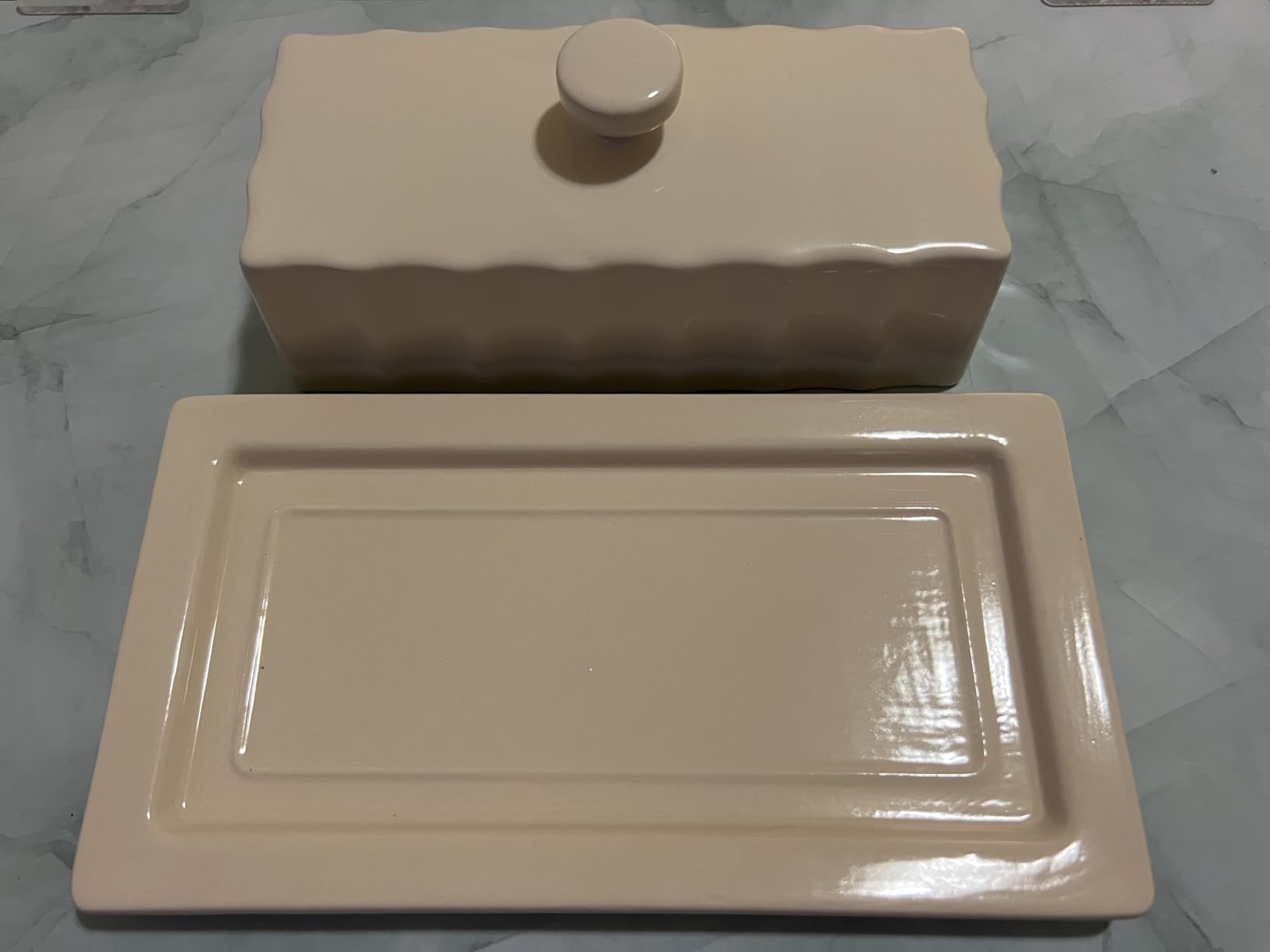 Martha Stewart Broadbrook Stoneware Butter Dish with Lid, Rectangular Covered Butter Keeper, 8.1 x 4.4 x 3 Inches, Classic Cream Glaze, Dishwasher Safe Ceramic Storage for Counter or Table - Customer Photo 2