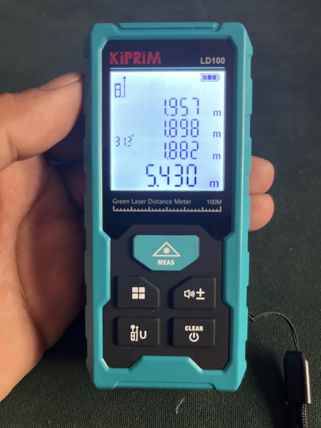 Kiprim Green Laser Distance Meter, 328ft Measuring Tool with USB Type-C Rechargeable Battery, 1/16 Accuracy, Electronic Level, 10 Modes, Class II Laser, Reflector Plate LD100 customer photo 2