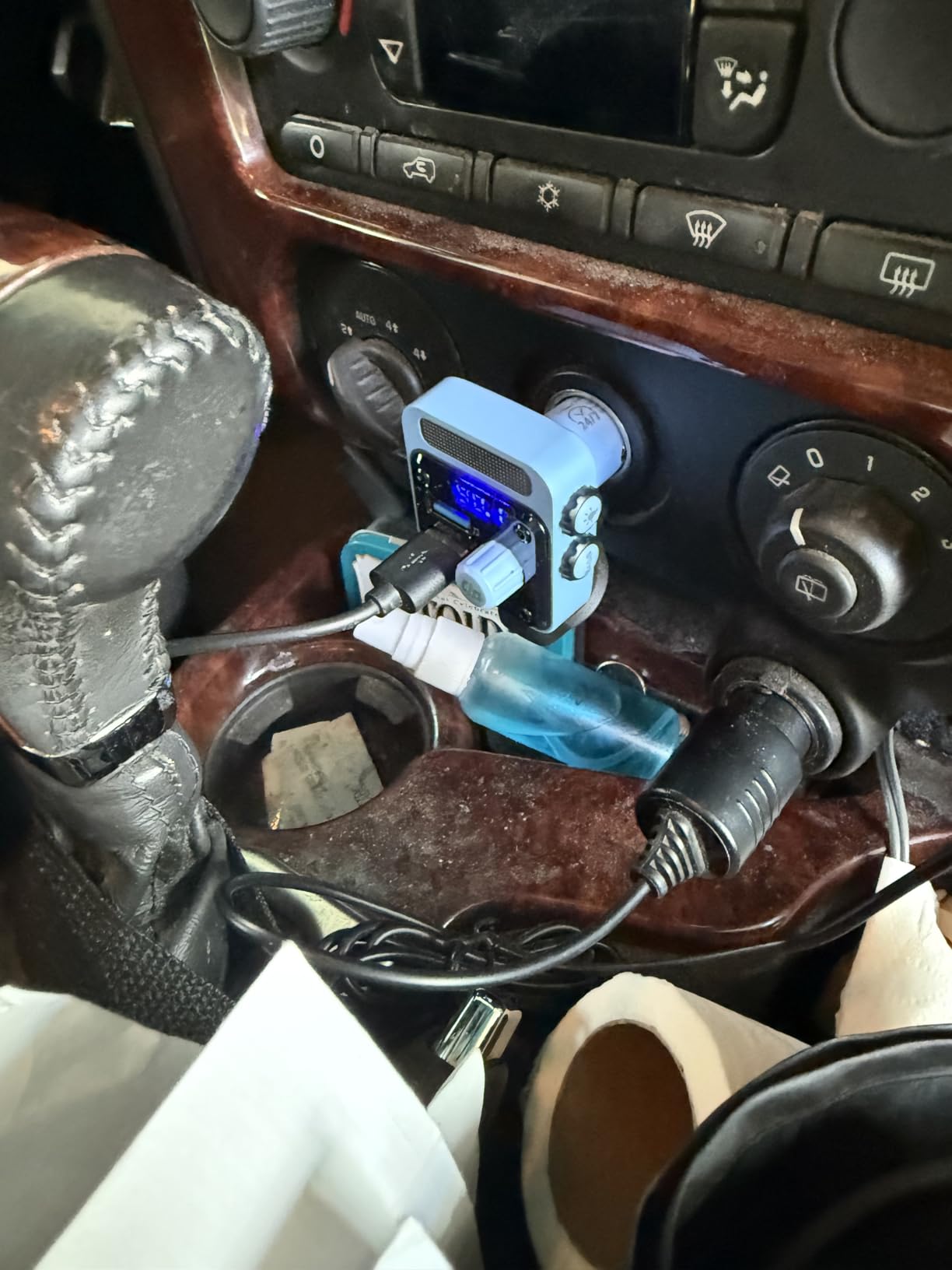Nulaxy 54W Bluetooth 5.3 Car Adapter Charger with 4 Ports Fast Charging [PD 36W & QC3.0 18W], Wireless Radio FM Transmitter with Deep Bass Player, 5 Colors LED Backlit, Hands-Free Calling-Light Blue - Customer Photo 2