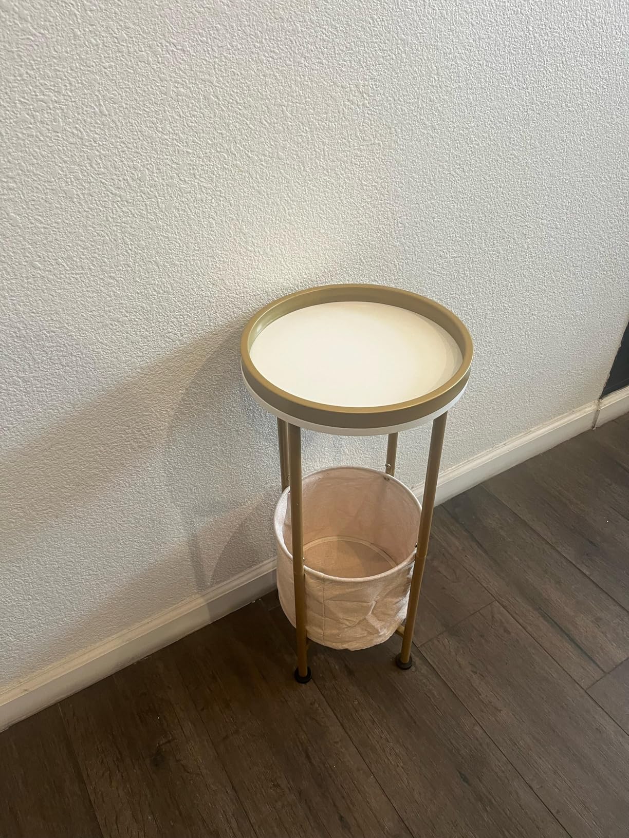 Small Round Side Table with Storage Basket, 2-Tier Round End Table for Living Room & Bedroom, 26 Small Round Side Table with Storage Basket, 2-Tier Round End Table for Living Room & Bedroom, 26