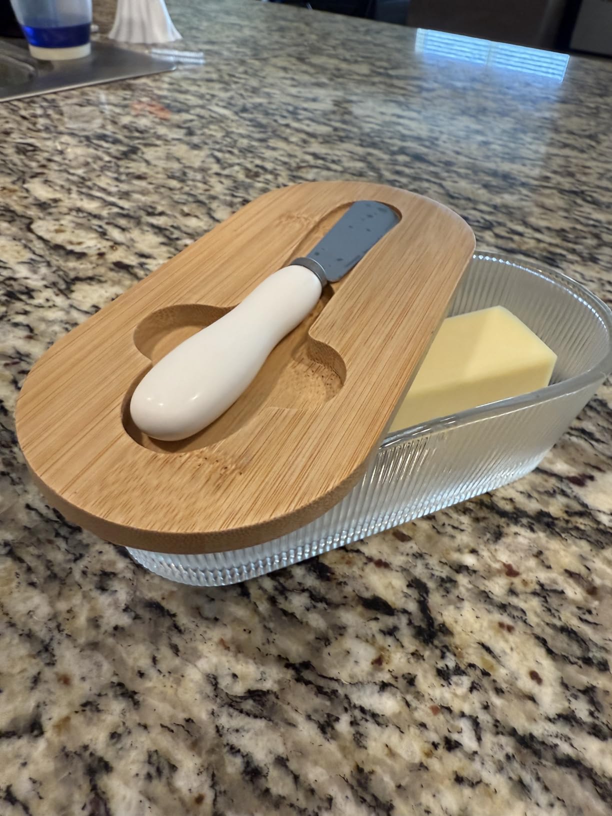 Butter Dish with Lid, Butter Container for Countertop, Butter Tray Butter Keeper with Bamboo Lid and Stainless Steel Knife, Glass Butter Dish Perfect for East/West Coast Butter - Customer Photo 1