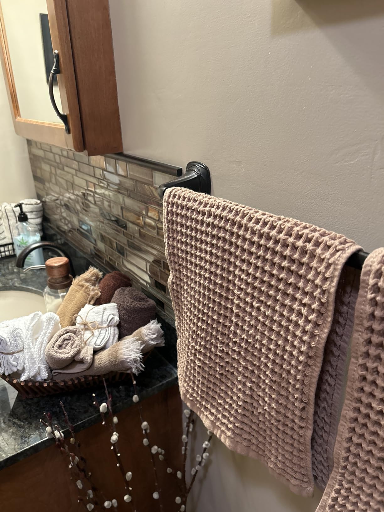 Jacquotha Waffle Bathroom Hand Towels 2-Piece (Tan) – Cotton, Soft, Lightweight, Lint Free, 13” x 29” - Customer Photo 2