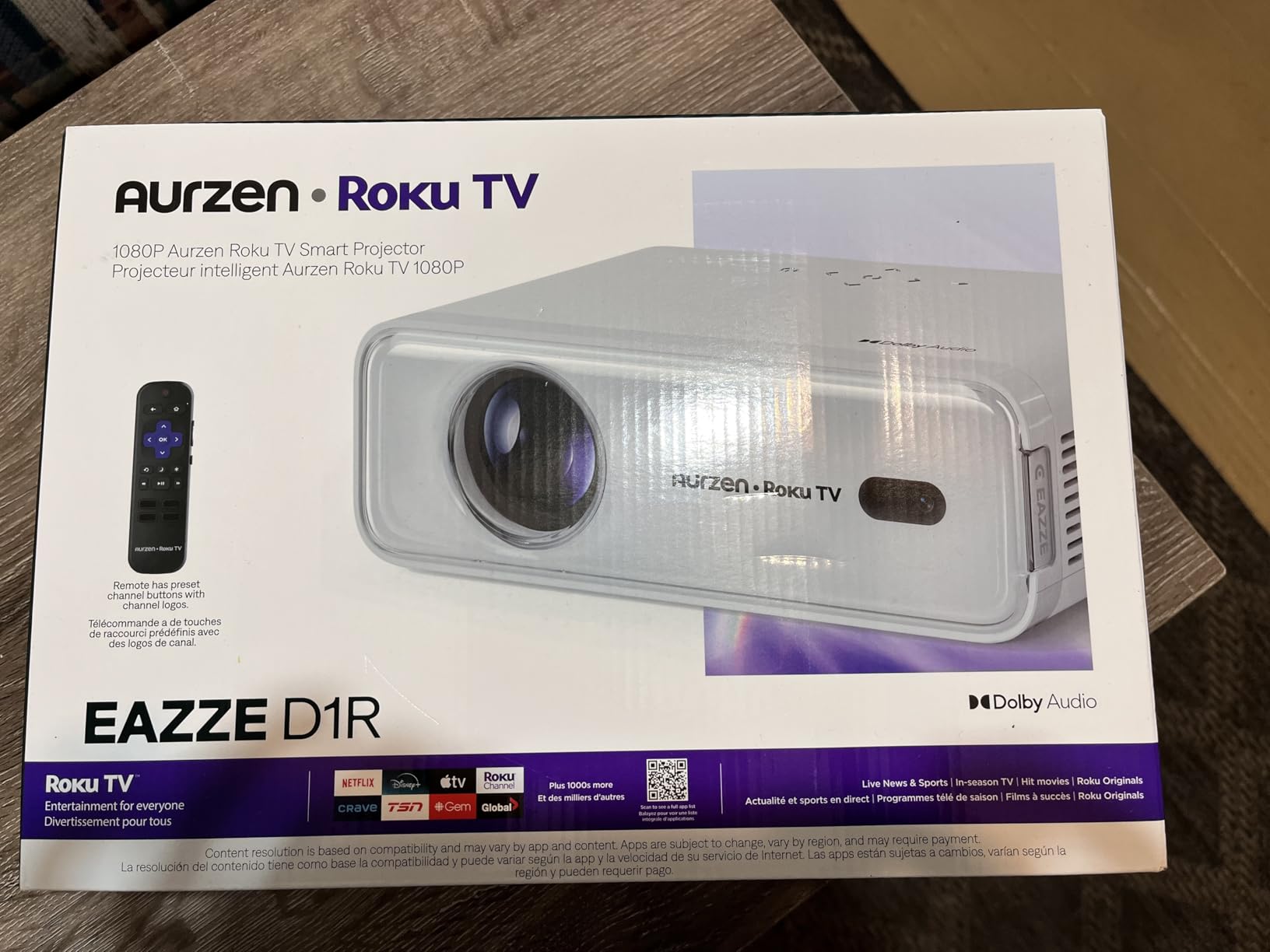 Aurzen Roku TV Smart Projector with Wifi and Bluetooth, Roku Streaming Experience Built-in, 1080P FHD, DoIby Audio, Auto Focus & Keystone, Zoom, Movie Portable Outdoor Mini Projector, White customer photo 2
