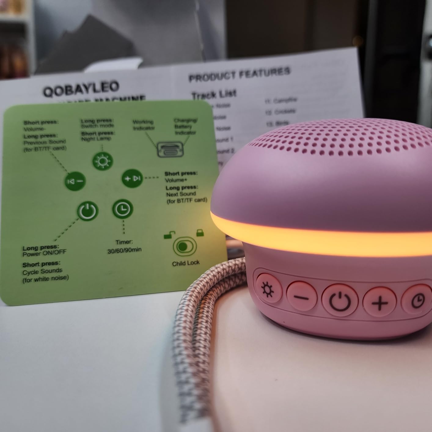 Portable White Noise Sound Machine for Baby Kids Adults, 20 Natural Soothing Sounds, 48H Battery Playback, 30 Volume Levels, 3 Timers, Memory Function & Soft Night Light for Sleep, Home, Travel, Mini Customer Review Portable White Noise Sound Machine for Baby Kids Adults, 20 Natural Soothing Sounds, 48H Battery Playback, 30 Volume Levels, 3 Timers, Memory Function & Soft Night Light for Sleep, Home, Travel, Mini - Customer Photo 5