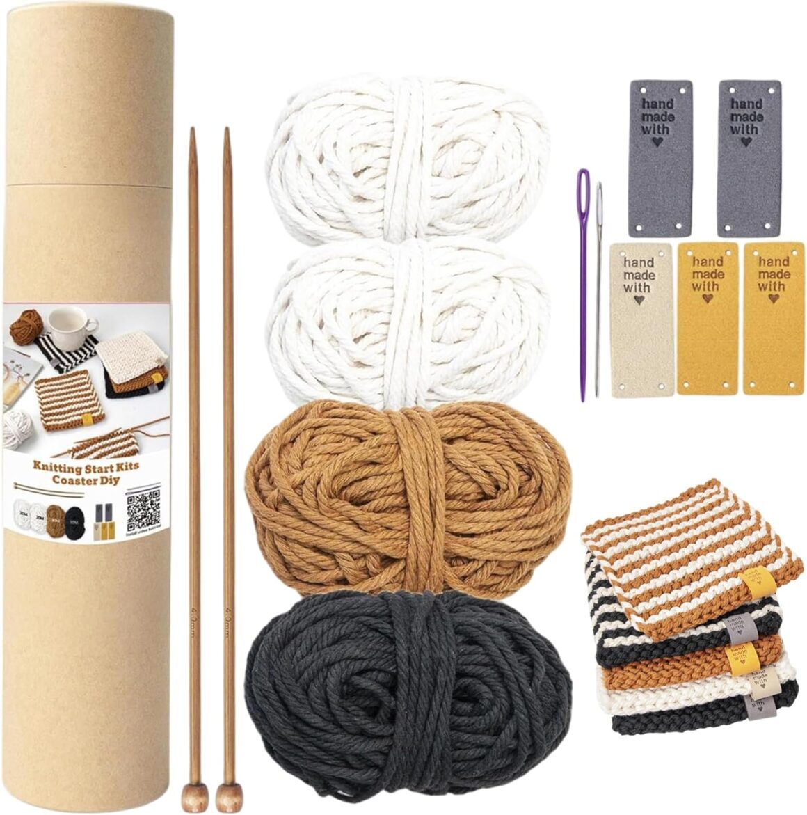Otbushit Knitting Kit for Beginners Complete Crochet Coasters Set with Crochet Yarn Hook for Adults and Kids DIY Arts & Crafts Best Crochet Kits