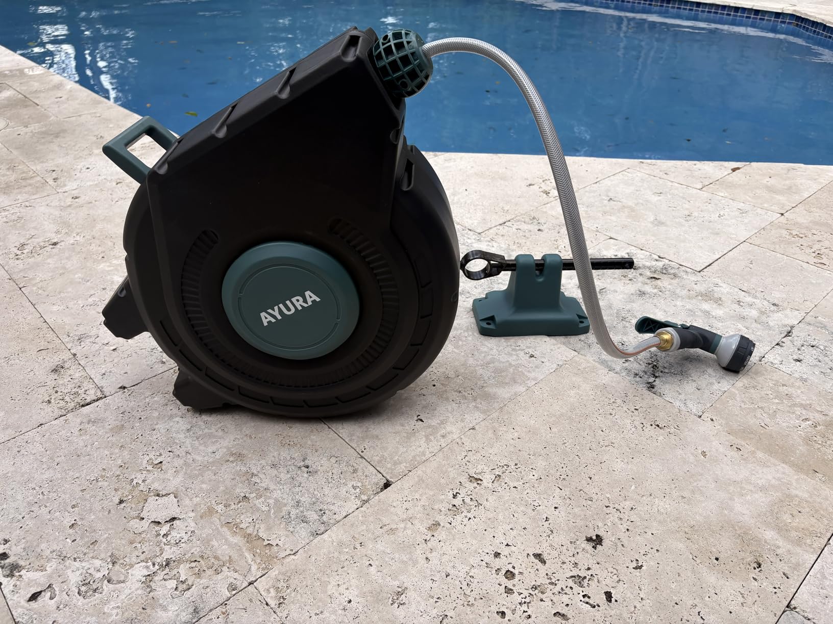 AYURA Retractable Garden Hose Reel 100 ft x 1/2 inch with Pro Metal Shaft, Heavy Duty Automatic Garden Hose Reels with Kink-Free Rewind and Lock at Any Length, Wall Mount Water Hose Reel for Outside customer photo 1