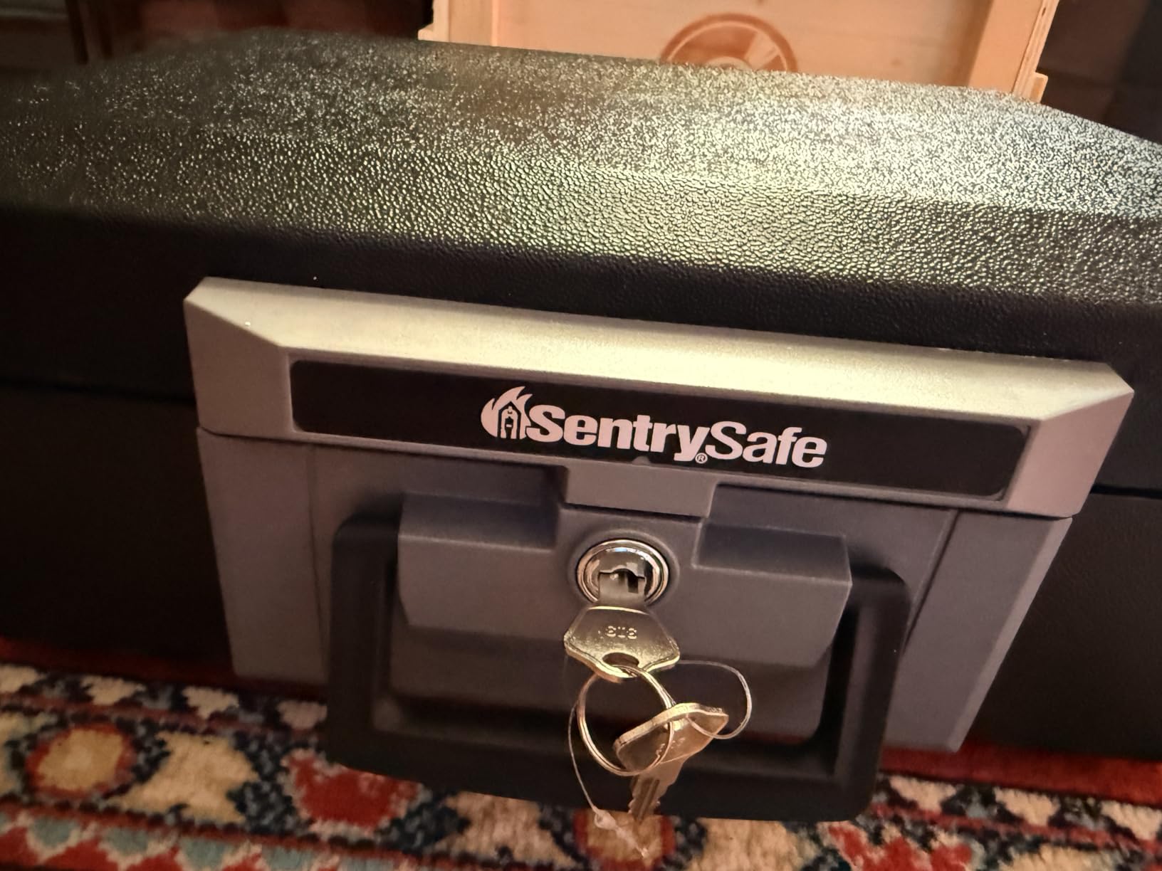 SentrySafe Fireproof Money Safe with Key Lock, Black Lock Box with Portable Carrying Handle for Travel, Exterior: 14.3 in. W x 11.2 in. D x 6.1 in H, 1200 customer photo 2