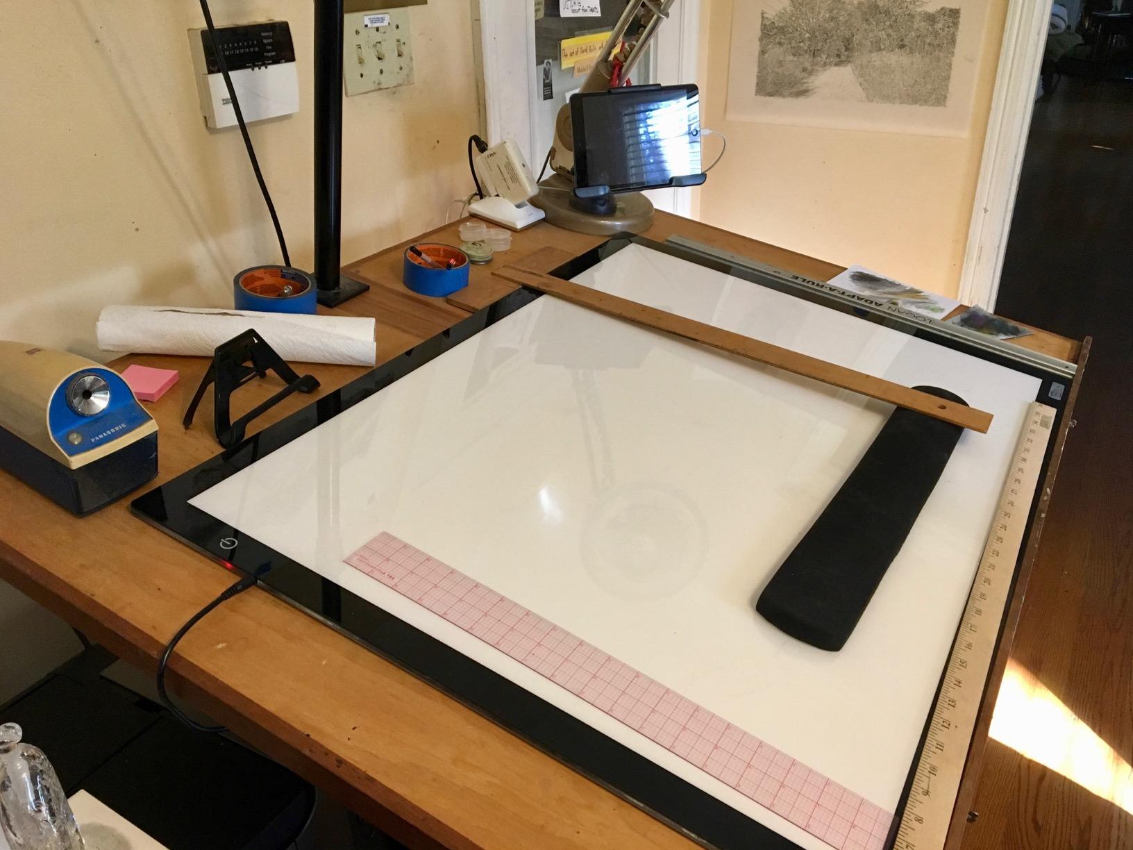U.S. Art Supply Lightmaster 17x24 (A2) LED Lightbox Board - 32.5 Diagonal, Ultra-Thin, Dimmable Light Pad - Measuring Grid and Protractor Included - 110V, Flicker-Free, Portable, 50,000 Hour LEDs customer photo 2