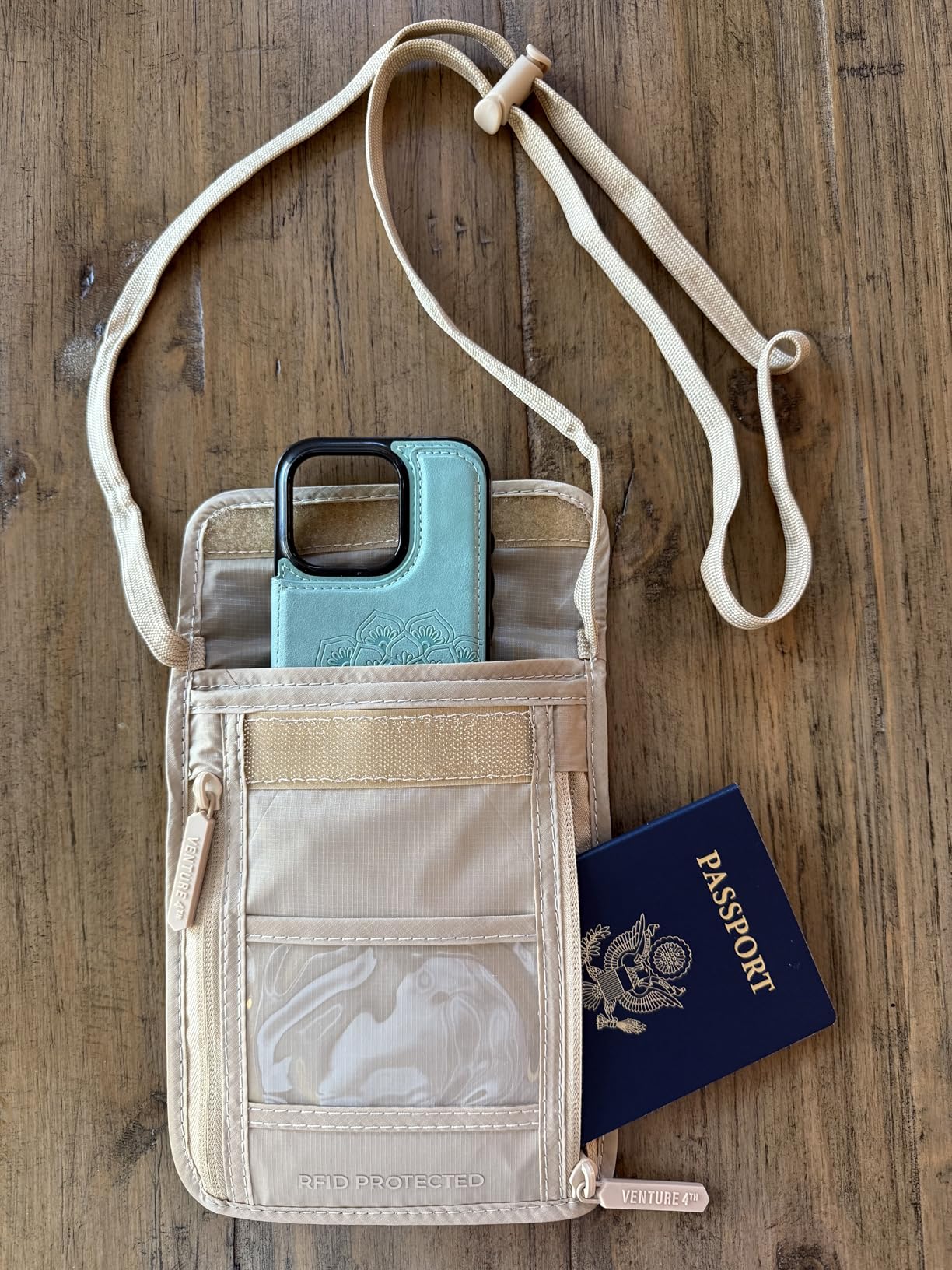 VENTURE 4TH Neck Wallet for Women & Men - RFID Blocking Passport Holder for Travel, Hidden Neck Pouch with 6 Compartments, Slim Lightweight Travel Organizer with Adjustable Strap (Gray) customer photo 1