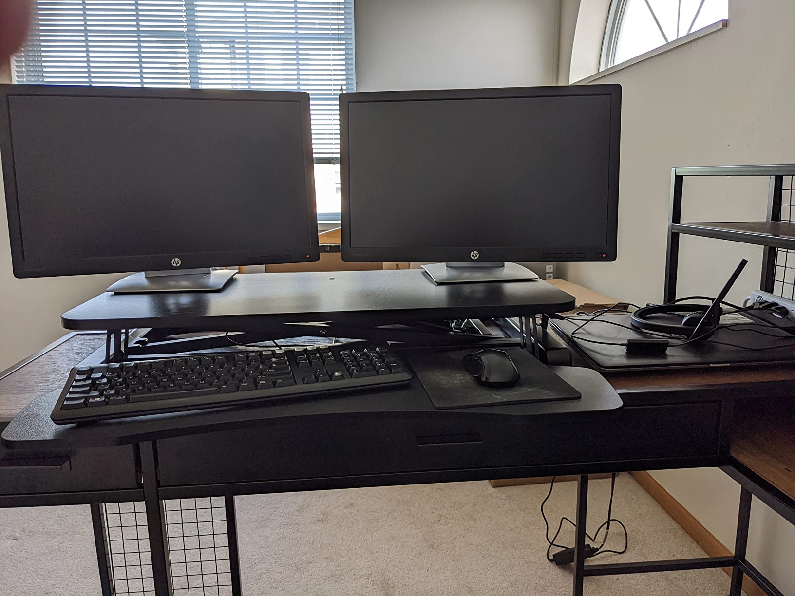 VIVO 32 inch Desk Converter, K Series, Height Adjustable Sit to Stand Riser, Dual Monitor and Laptop Workstation with Wide Keyboard Tray, Black customer photo 2