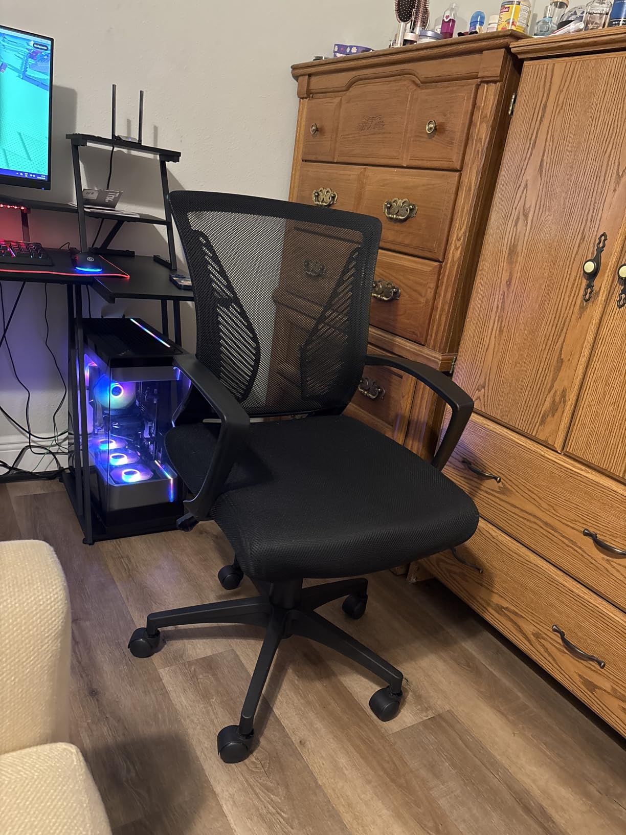 Furmax Office Chair Ergonomic Computer Desk Mesh Chair Mid Back Swivel Lumbar Support with Armrest, Black customer photo 2