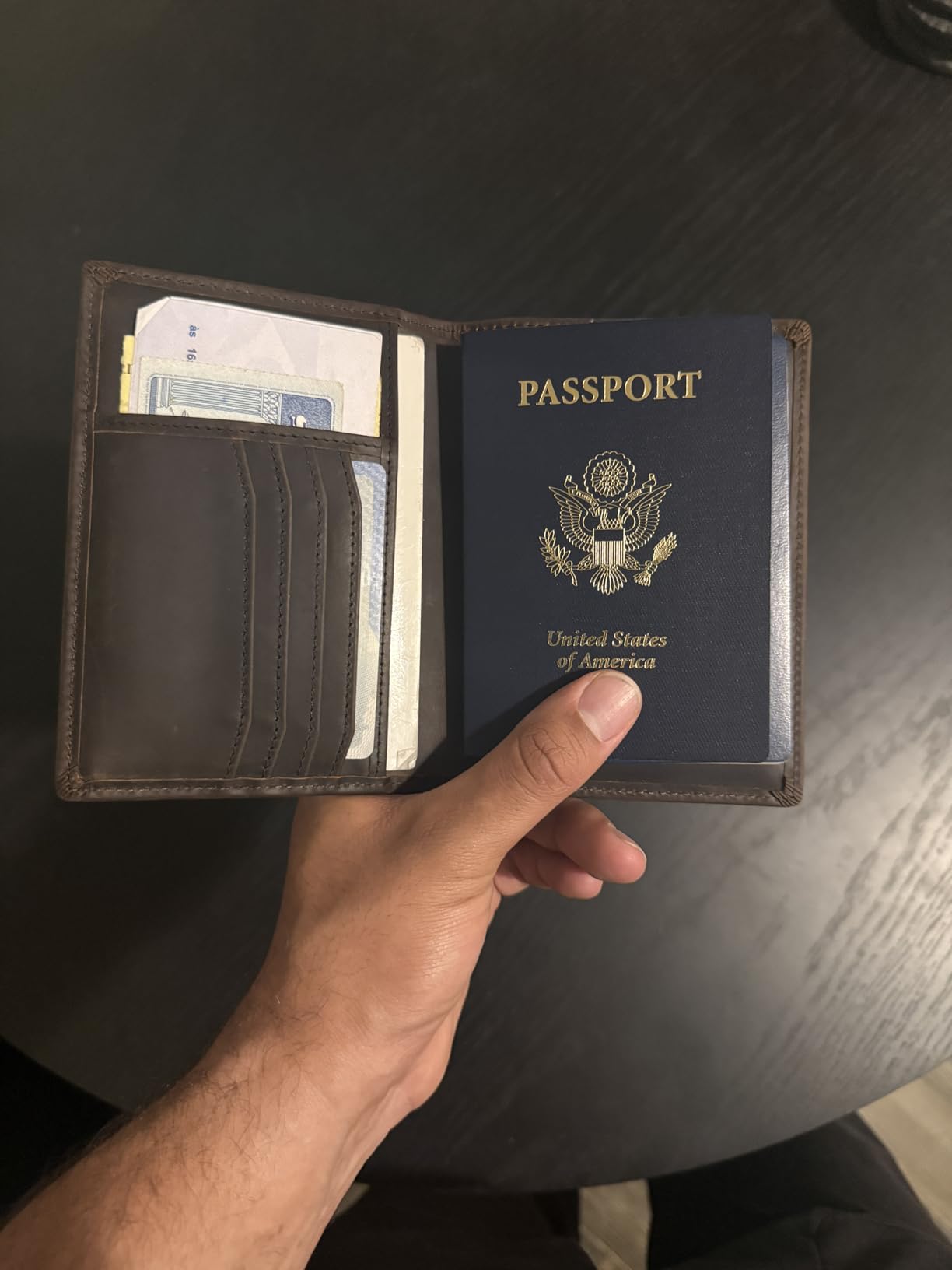 Slim RFID Blocking Leather Passport Holder Travel Bifold Wallet For Men customer photo 1