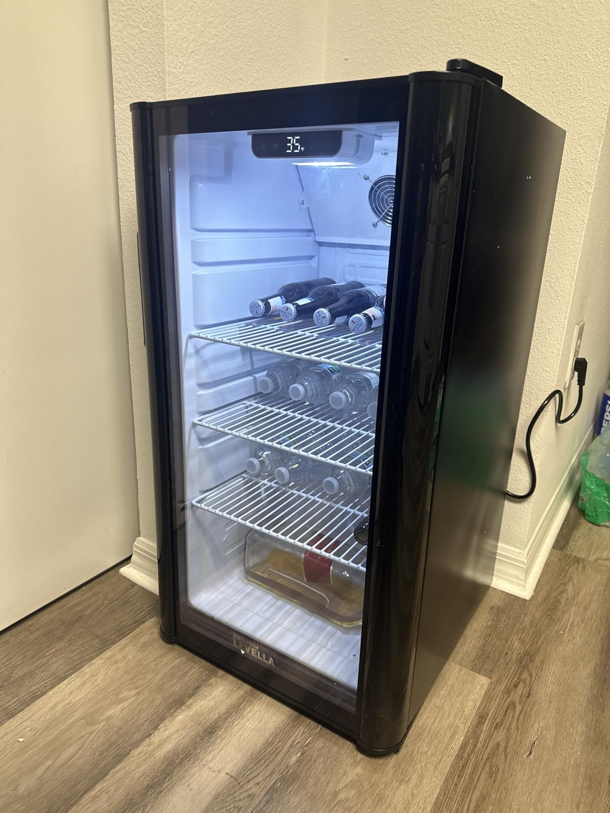 PremiumLevella PRF125DX Glass Door Display Refrigerator 12.5 cu ft Commercial Beverage Cooler Merchandiser With Customizable Lightbox - Silver customer photo 2