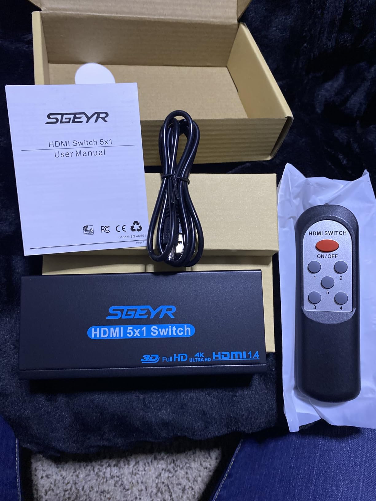 HDMI Switch SGEYR 5x1 HDMI Switcher 5 in 1 Out HDMI Selector 5 Port Box with IR Remote Control HDMI 1.4 HDCP 1.4 Support 4K@30Hz Ultra HD 3D 2160P 1080P customer photo 2