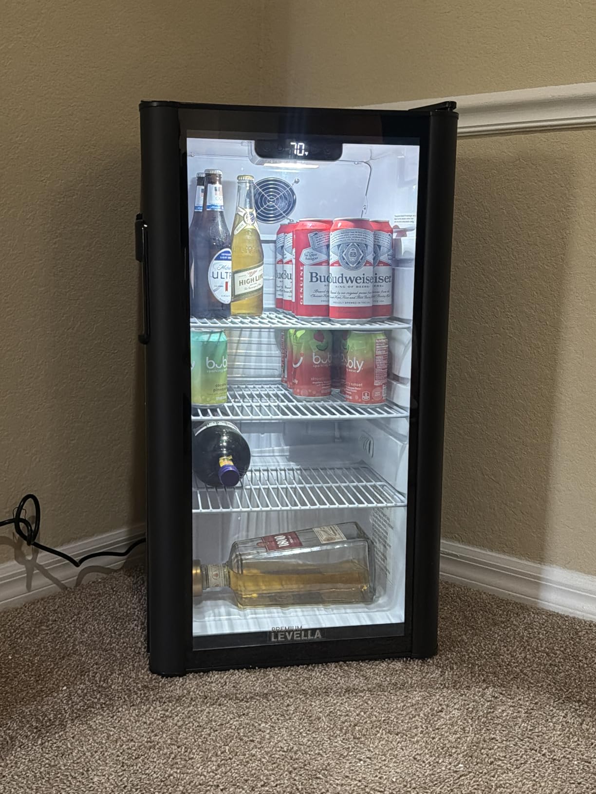 PremiumLevella PRF90DX Glass Door Display Refrigerator 9.0 cu ft Commercial Beverage Cooler Merchandiser With Customizable Lightbox - Silver customer photo 1