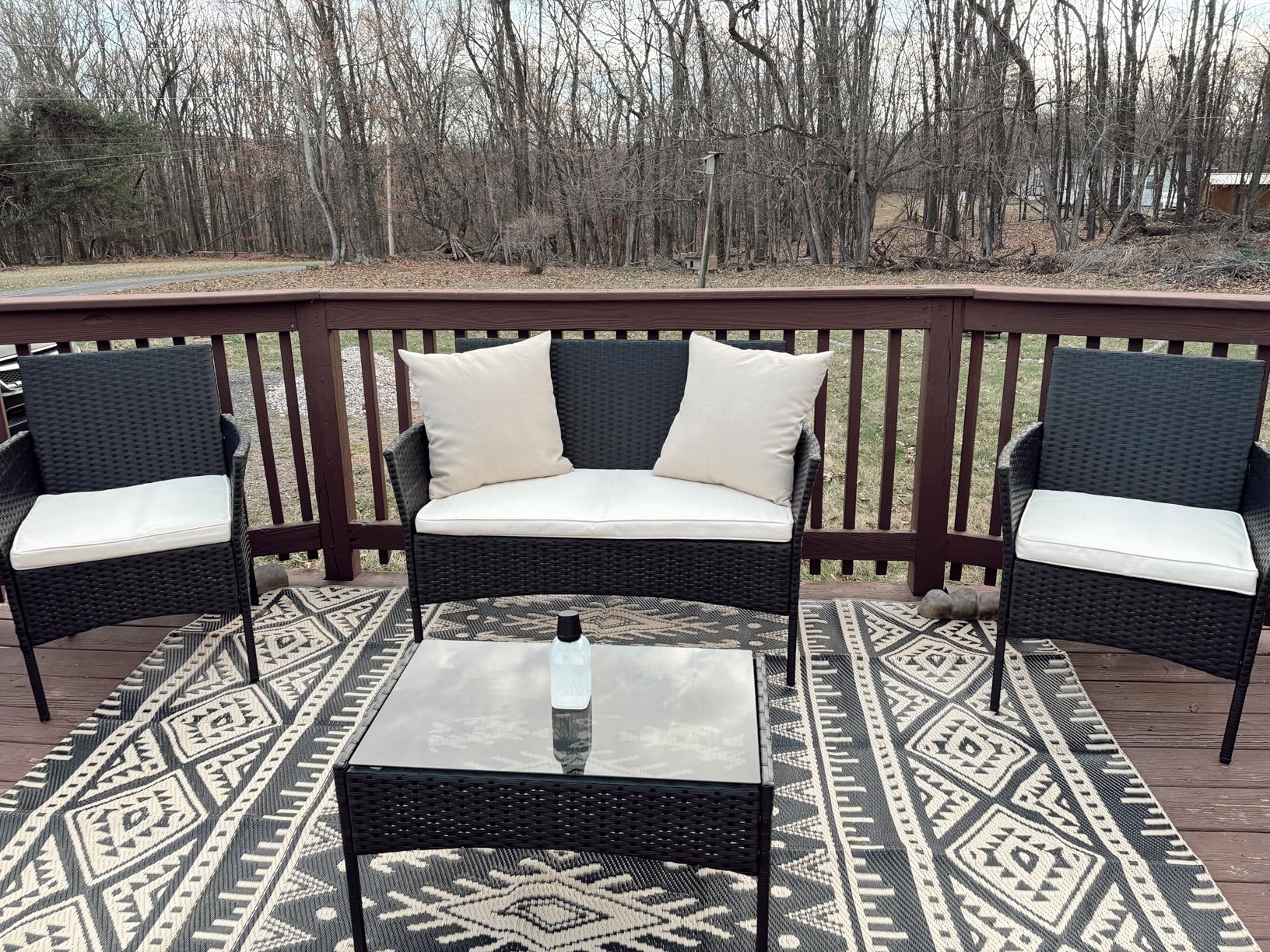 FDW | 4-Piece Patio Furniture Set | Black | Outdoor Wicker Furniture with Coffee Table | Modern Rattan Chairs Conversation Set | Outdoor Seating | Weather-Resistant | for Porch, Garden, Lawn customer photo 1