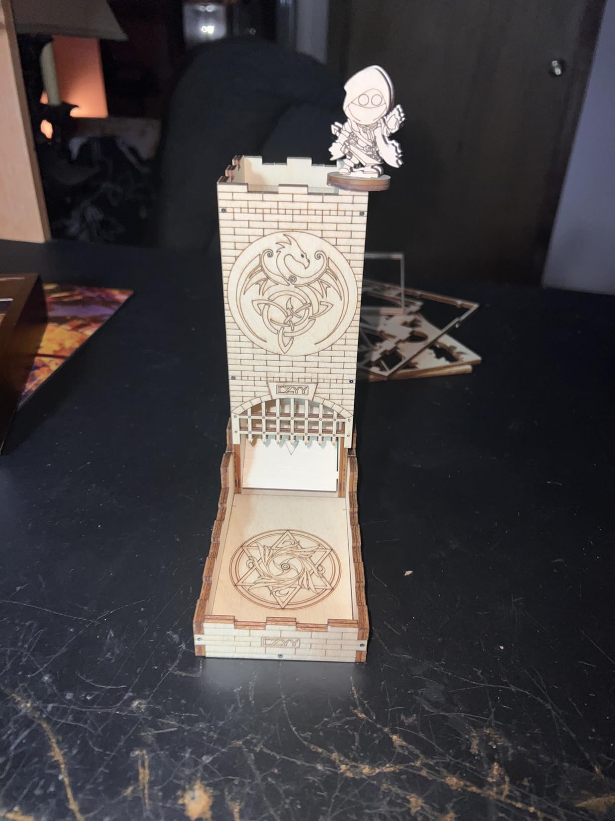 CZYY Castle Dice Tower with Tray Wood Laser Cut Dragon Carving customer photo 2