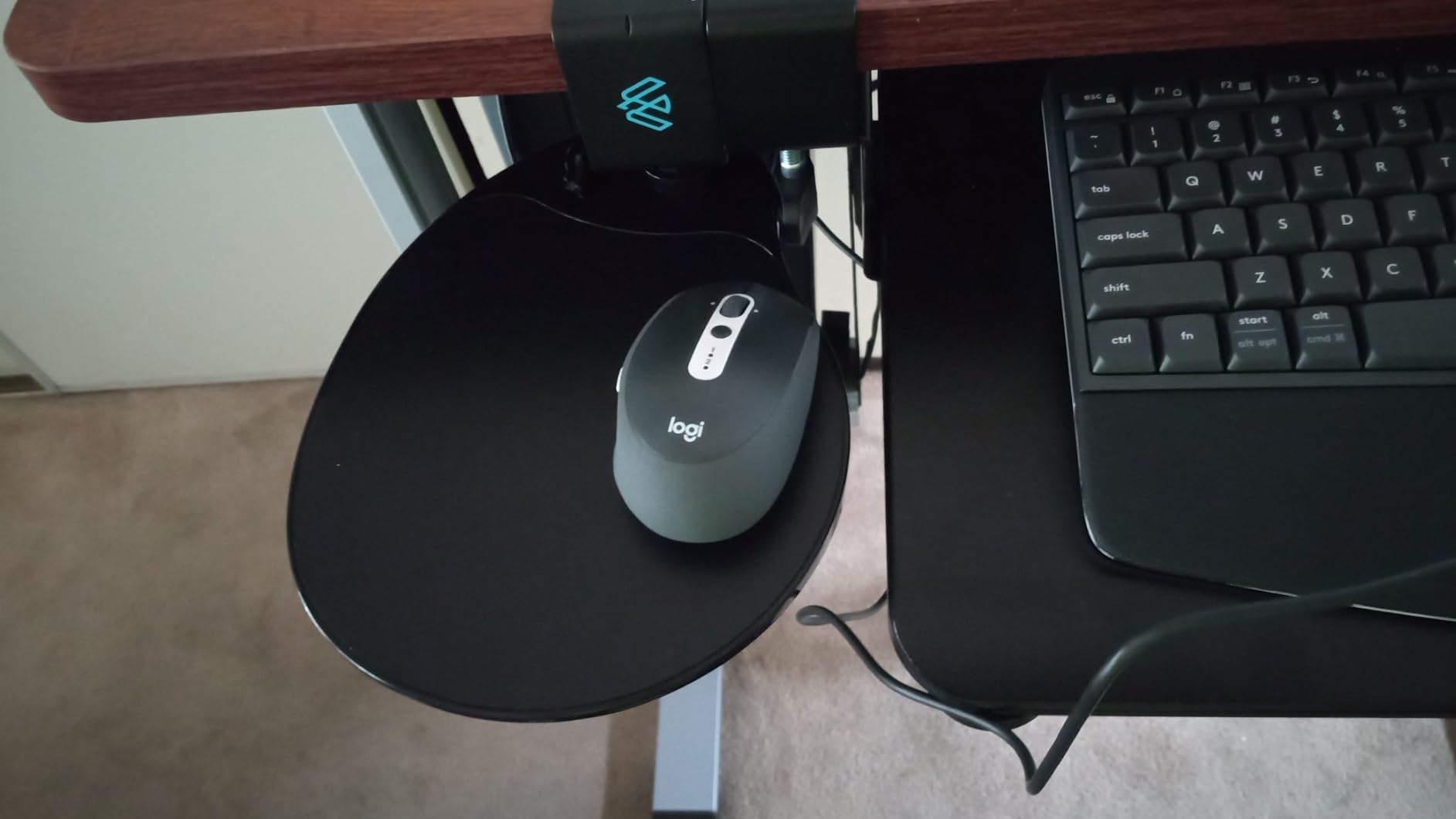 EHO Clamp-On Under Desk Mouse Tray, 360° Swivel Ergonomic Platform with Cable Organizer, Smooth Glide Surface for Gaming or Office, Fits Desks 0.5