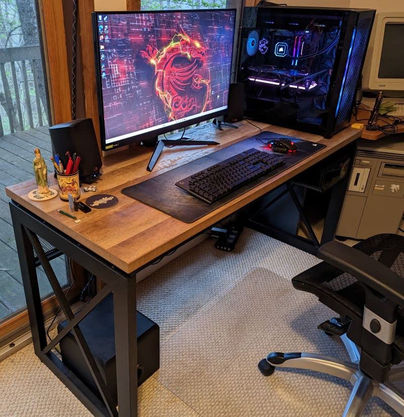 BON AUGURE Computer Desk for Home Office, Sturdy Office Desk, Wide Wood Metal Writing Table, Farmhouse Industrial Gaming Desks (60 Inch, Vintage Oak) customer photo 1