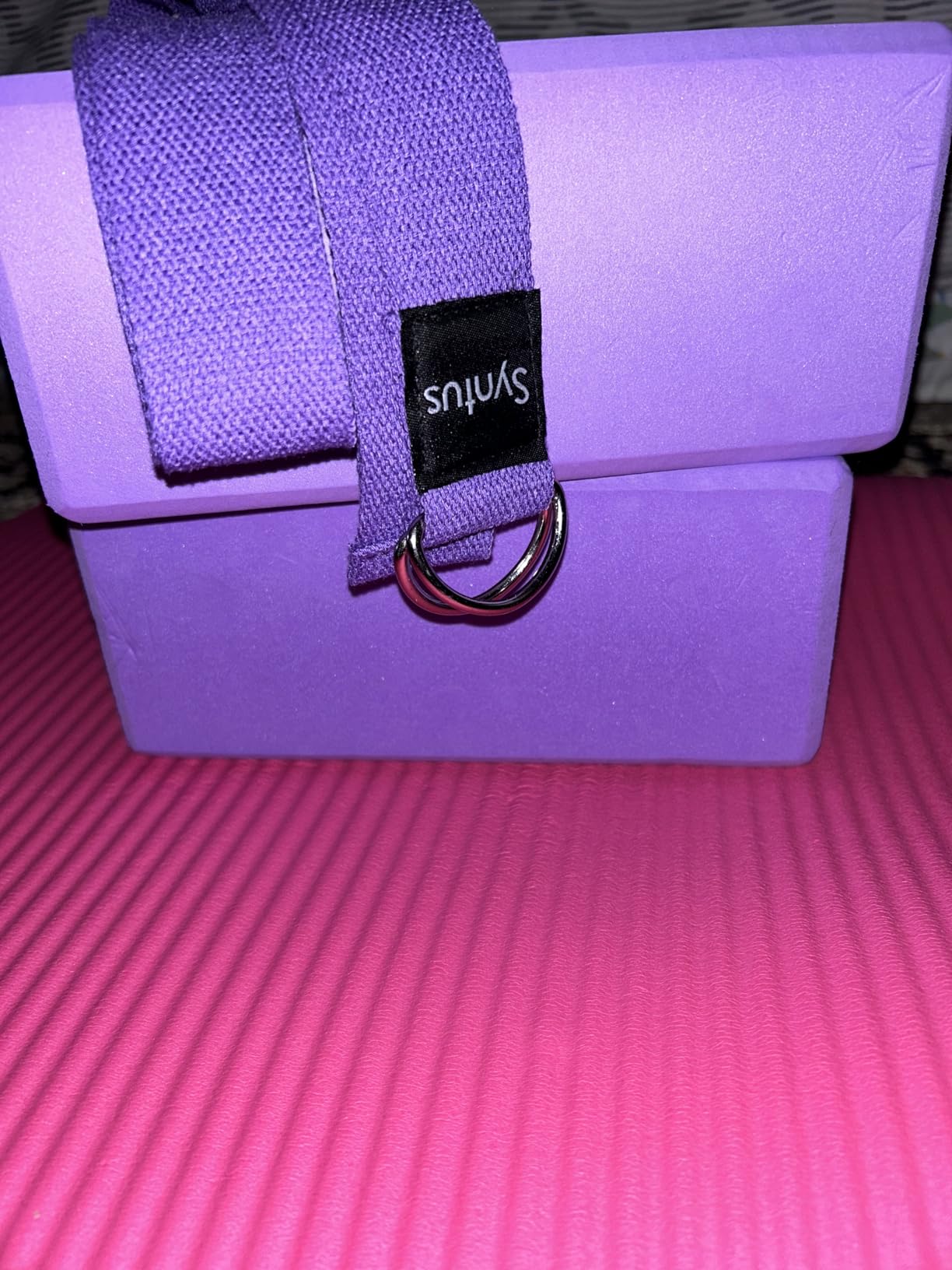 Syntus Yoga Block and Yoga Strap Set, 2 Soft Non-Slip Yoga Blocks 9×6×4 inches, 8FT Metal D-Ring Strap for Yoga, General Fitness, Pilates, Stretching and Toning customer photo 2