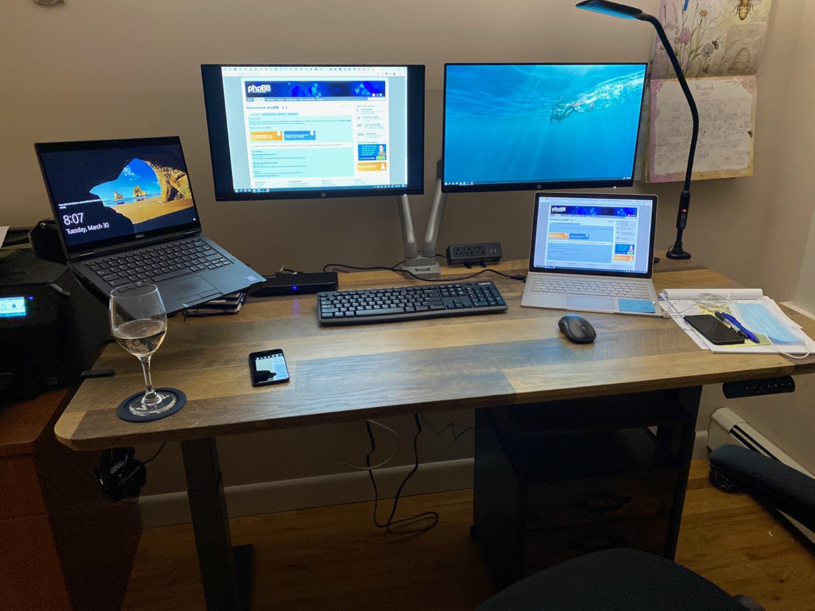 Vari Classic Electric Standing Desk - VariDesk Height Adjustable Sit/Stand Desk - Dual Motor with Memory Presets, Stable T-Style Legs - Gaming or Home Office Workstation - 60 x 30, Reclaimed Wood customer photo 1