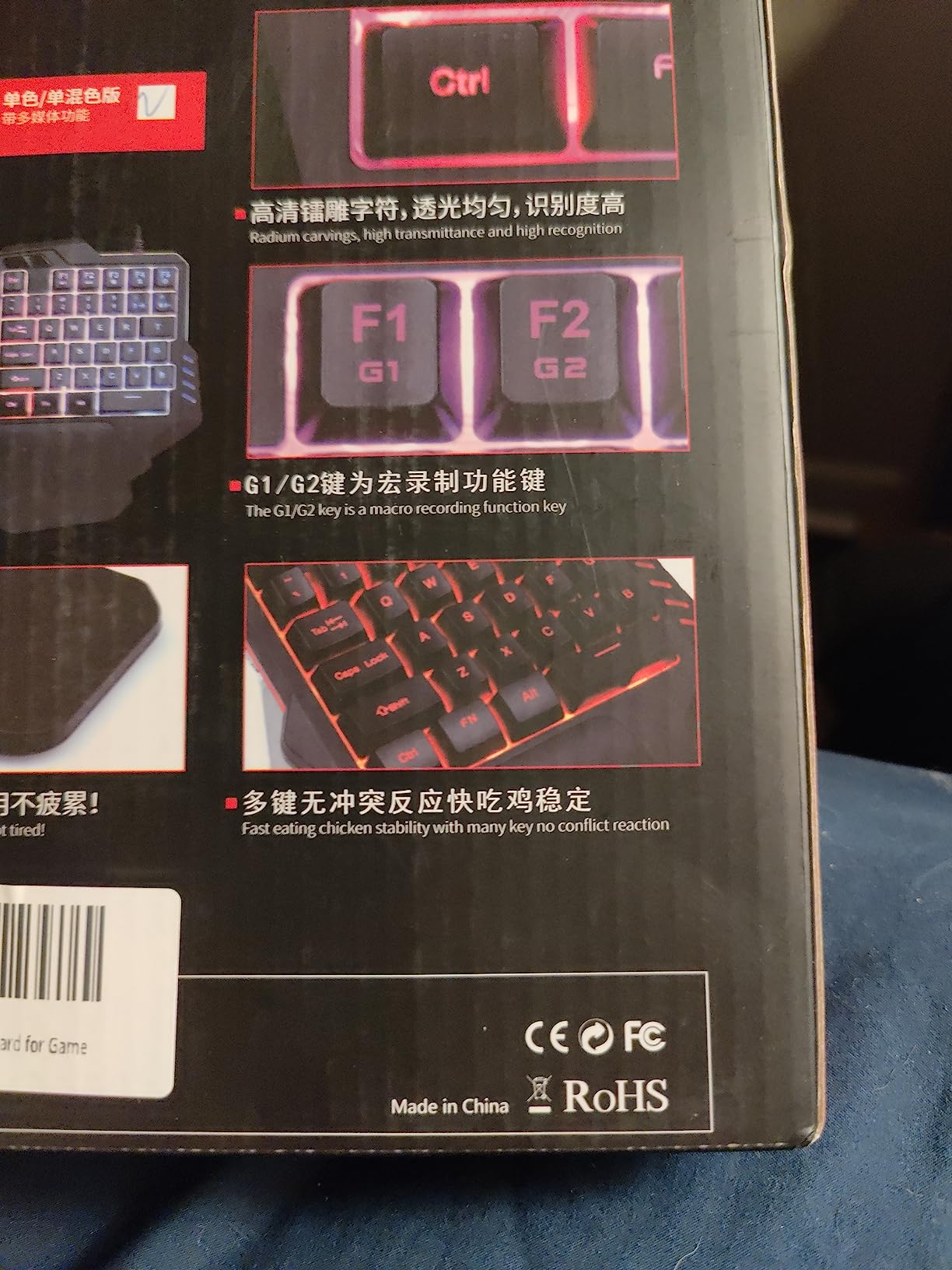 BlueFinger One Hand RGB Gaming Keyboard, USB Wired Rainbow Letters Glow Single Hand Keyboard with Wrist Rest Support Multimedia Keys, Backlit Ergonomic Mechanical Feeling Keyboard for Game customer photo 1