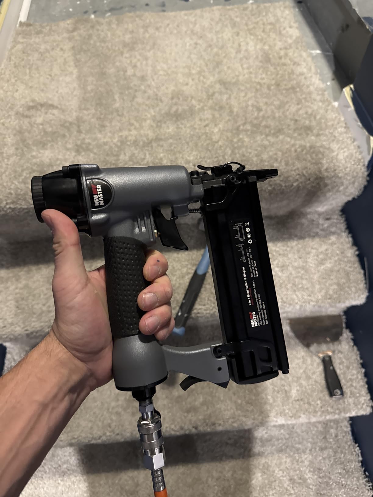 NEU Master Pneumatic Brad Nailer, 2 in 1 Nail Gun/Staple Gun Works with Air Compressor (Not Included), 18 Gauge 2 Inch Brad Nails and Crown 1-5/8 inch Staples with Carrying Case and Safety Glasses customer photo 1