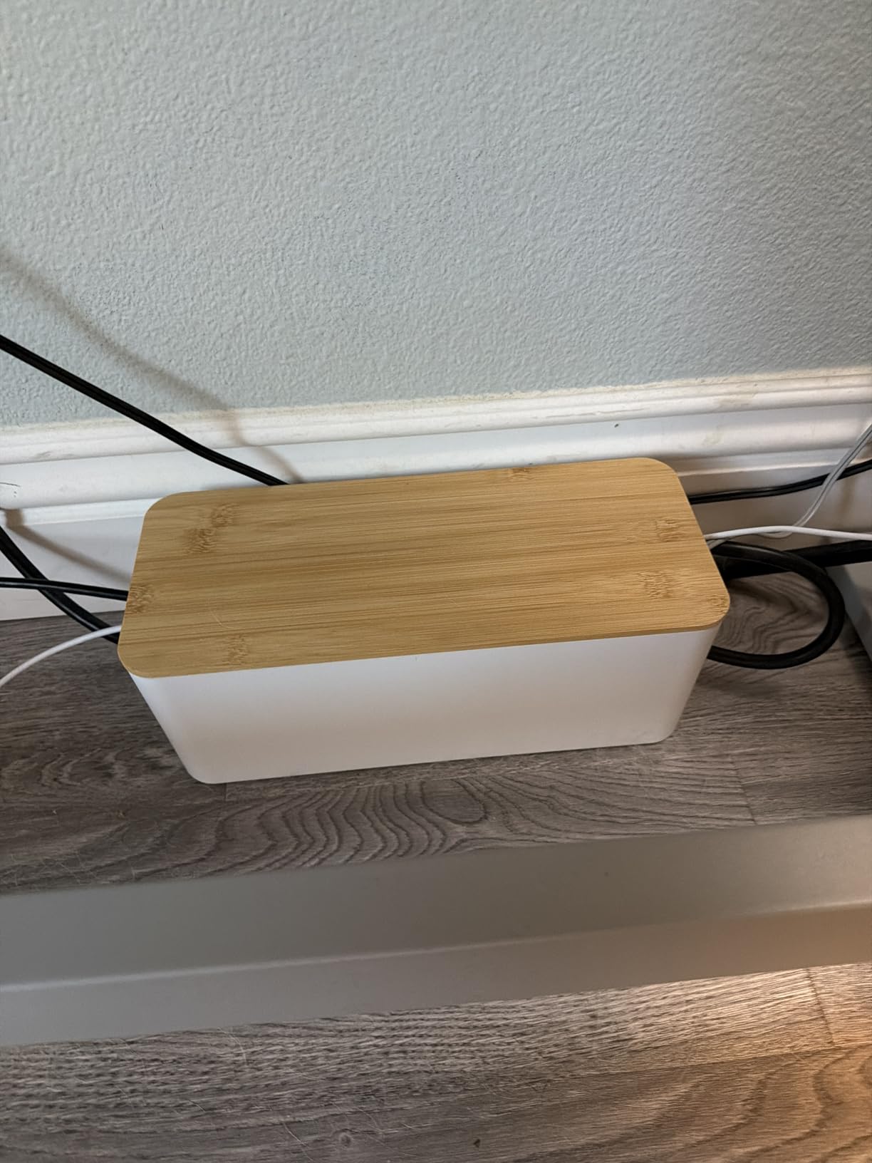 2 Pack Large Cable Management Box - Wooden Style Cord Organizer and Cover for TV Wires, Computer, Router, USB Hub and Under Desk Power Strip - Safe ABS Material and Baby-Pets Proof Lock (White) customer photo 2