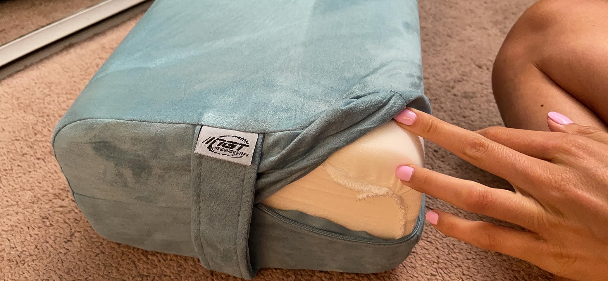 NGT new guide steps Yoga Bolster Pillow for Meditation and Support - Rectangular Yoga Cushion Foam Wedges Washable Suede Pillowcase for Men and Women with Carry Handles customer photo 2