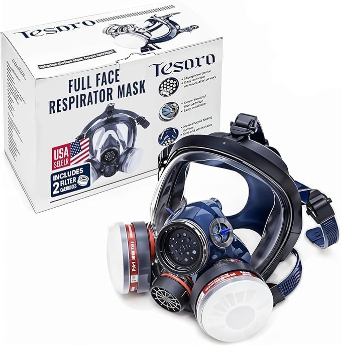 Full Face Organic Vapor Respirator - Protective Eye & Nose Shield with Anti-Fog Heavy Duty Lens & Adjustable - Chemical, & Particulate Respirator. Includes 2 Filter Cartridges - Industrial Grade customer photo 2
