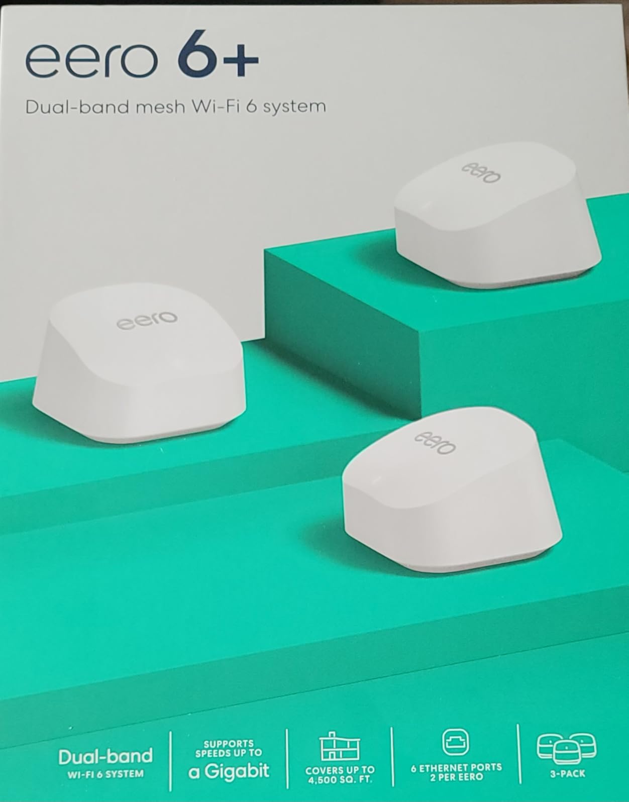Amazon eero 6+ mesh wifi system - Supports internet plans up to a Gigabit, Coverage up to 3,000 sq. ft., Connect 75+ devices, 2-pack customer photo 1
