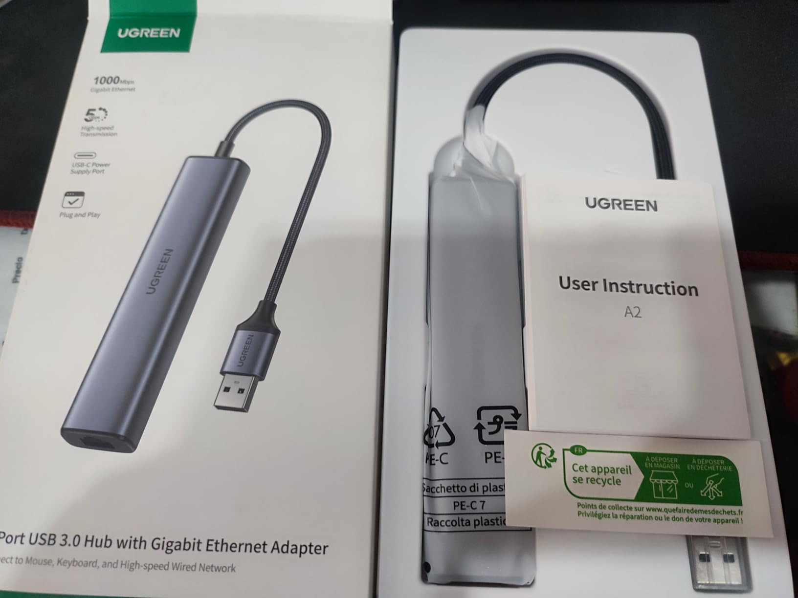 UGREEN USB to Ethernet Adapter, 5 in 1 USB Hub with Ethernet, Plug and Play, Multiport Network Adapter with 3 USB 3.0 Port, Gigabit RJ45, USB-C Power Port Compatible for Laptop MacBook XPS Windows 11 customer photo 1