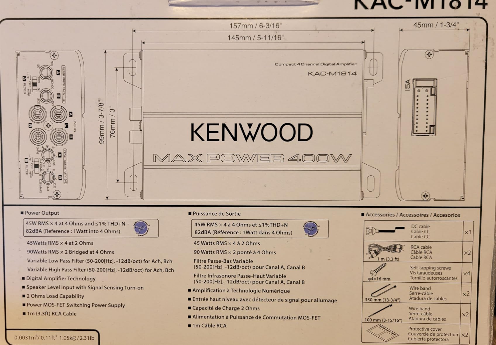 Kenwood KAC-M1814 4-Channel Compact Bridgeable Marine/Motorsports 400W Max Power Digital Amplifier customer photo 2