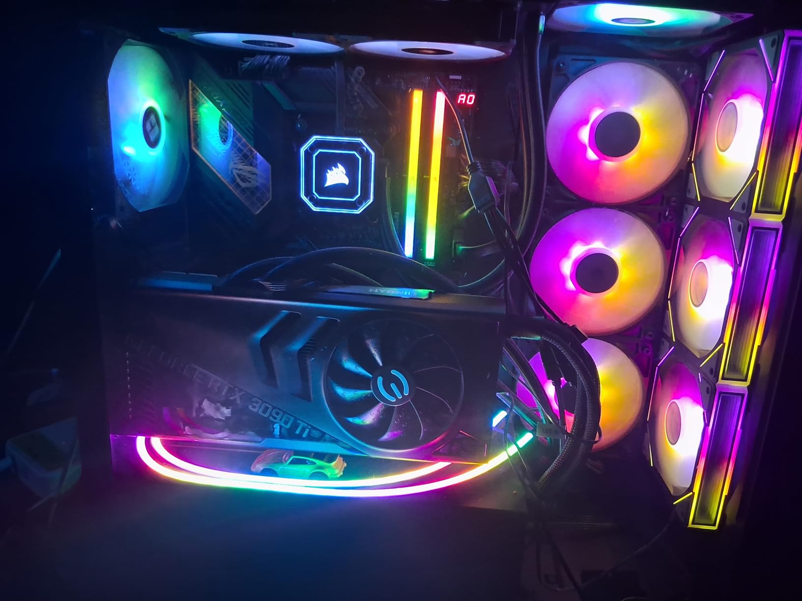 NEON Addressable RGB PC LED Strip, 2x15.7inch WS2812 RGB Rainbow Magnetic ARGB Strip for 5V 3-pin Aura SYNC, Gigabyte RGB Fusion, MSI Mystic Light Sync, with 12pcs Strong Magnetic Brackets customer photo 1