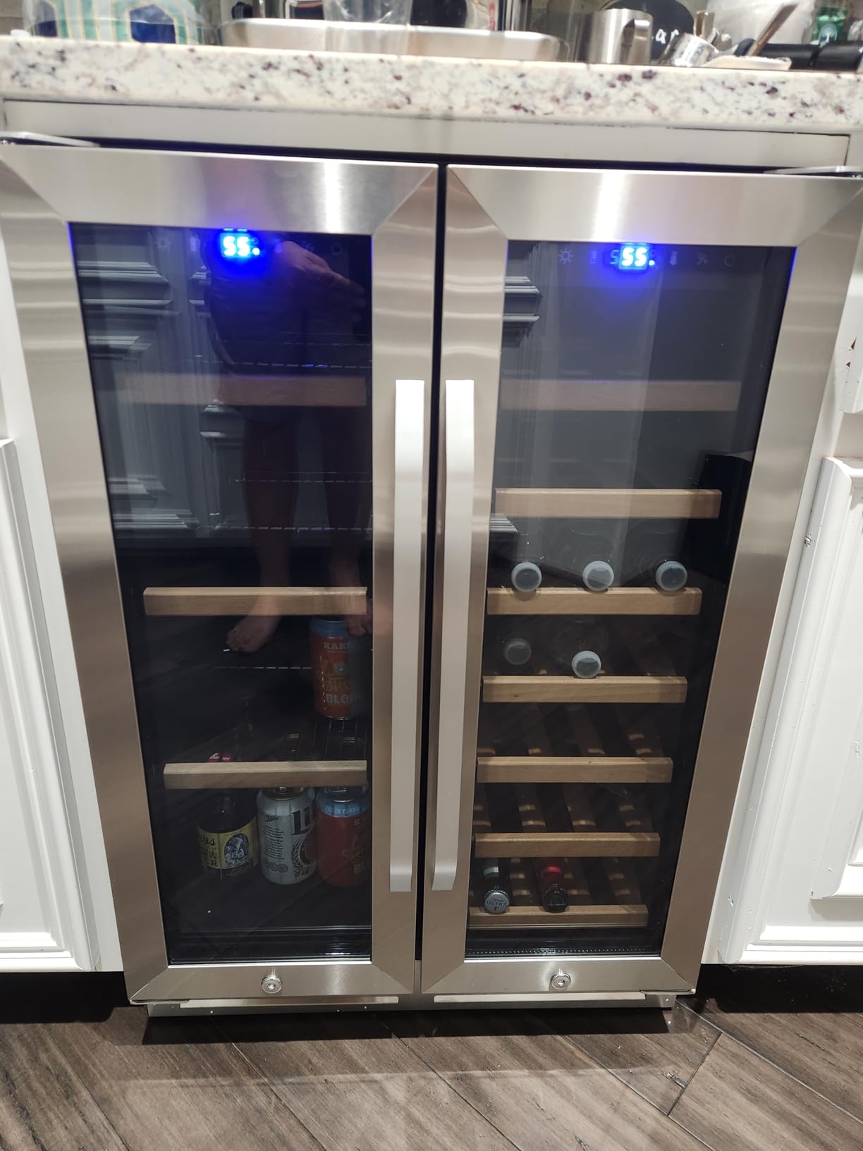 Wine and Beverage Refrigerator, 24 Inch Dual Zone Fridge with Glass Door, Built-In Cooler with Powerful and Quite Cool System/18 Bottles and 88 Cans Capacity customer photo 2