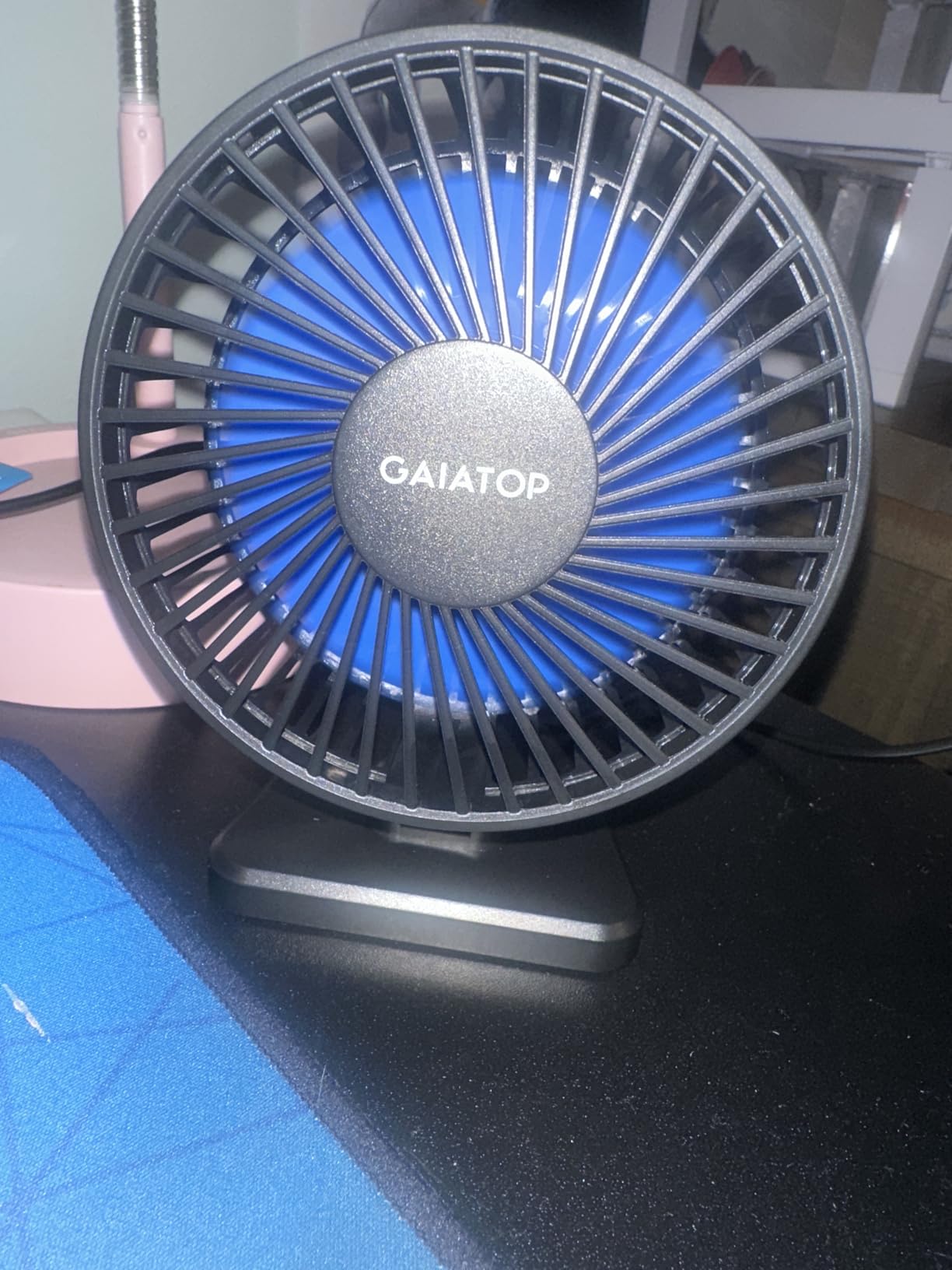 Gaiatop USB Desk Fan, Small But Powerful, Personal Portable Quiet 3 Speeds, Adjustable Mini Table Desktop fan for Cooling Home Office Car Summer Travel Gifts Blue customer photo 2