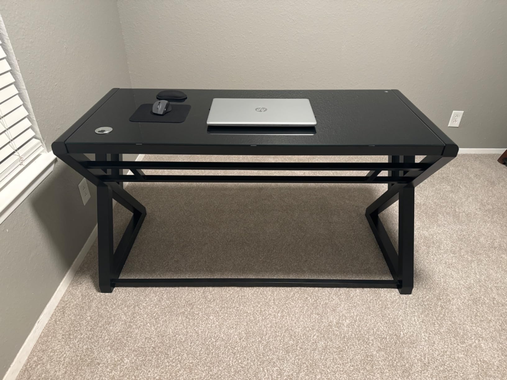 SAMERY Computer Desk Home Office Desks, 55.1 Inch Modern Simple Office Black Glass Desk Computer Table Study Gaming Writing Desk, Fashion Strength Tempered Glass Office Laptop Desk customer photo 2